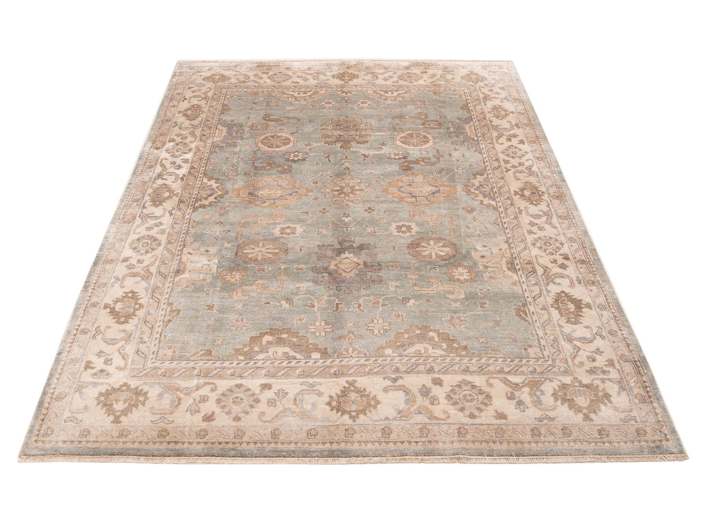 Oushak Shah 999939 Light Green Ivory 9.2x11.11 Hand Knotted Rug