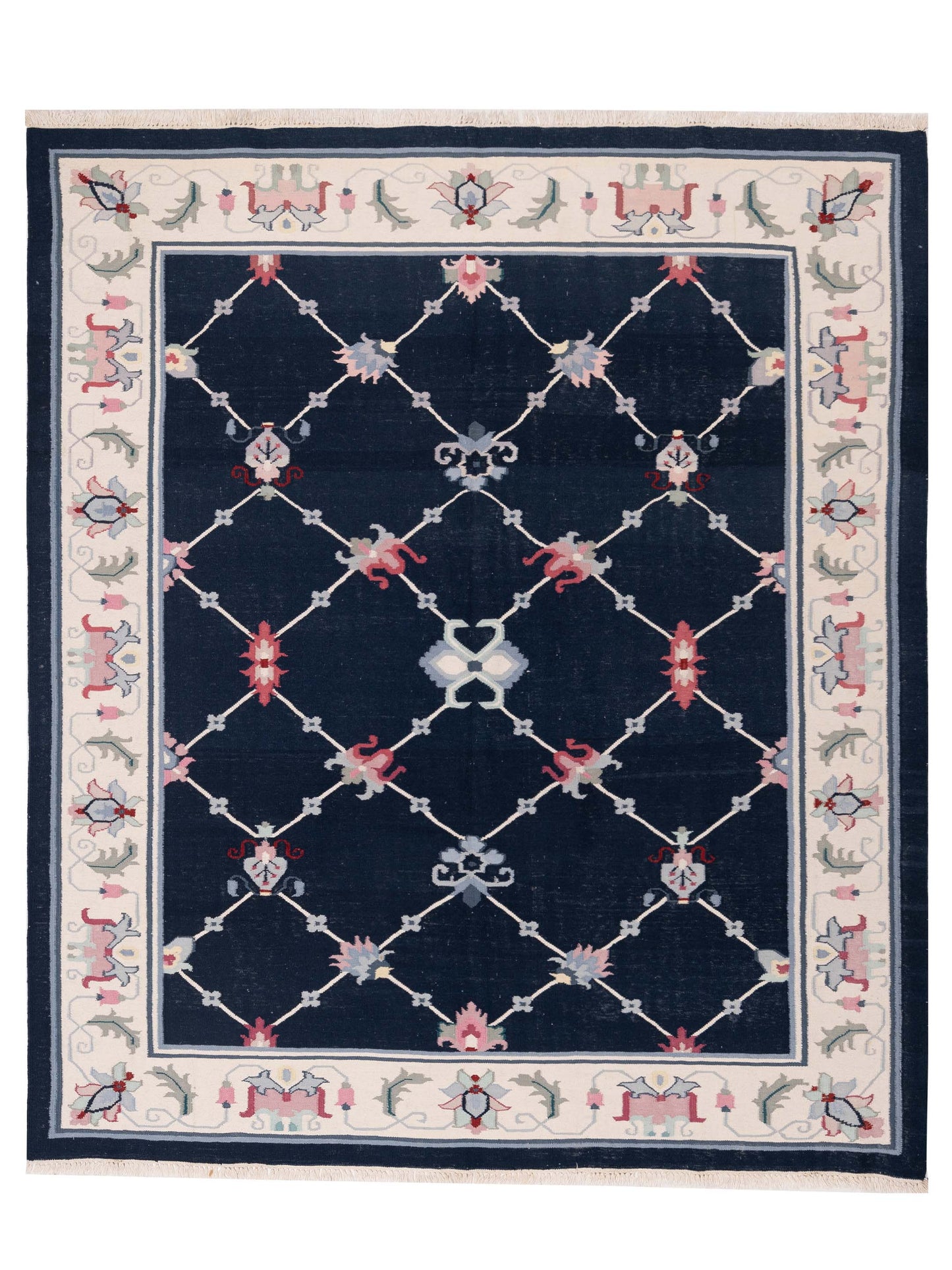 Rajpur Soumak Dark Blue Ivory Traditional