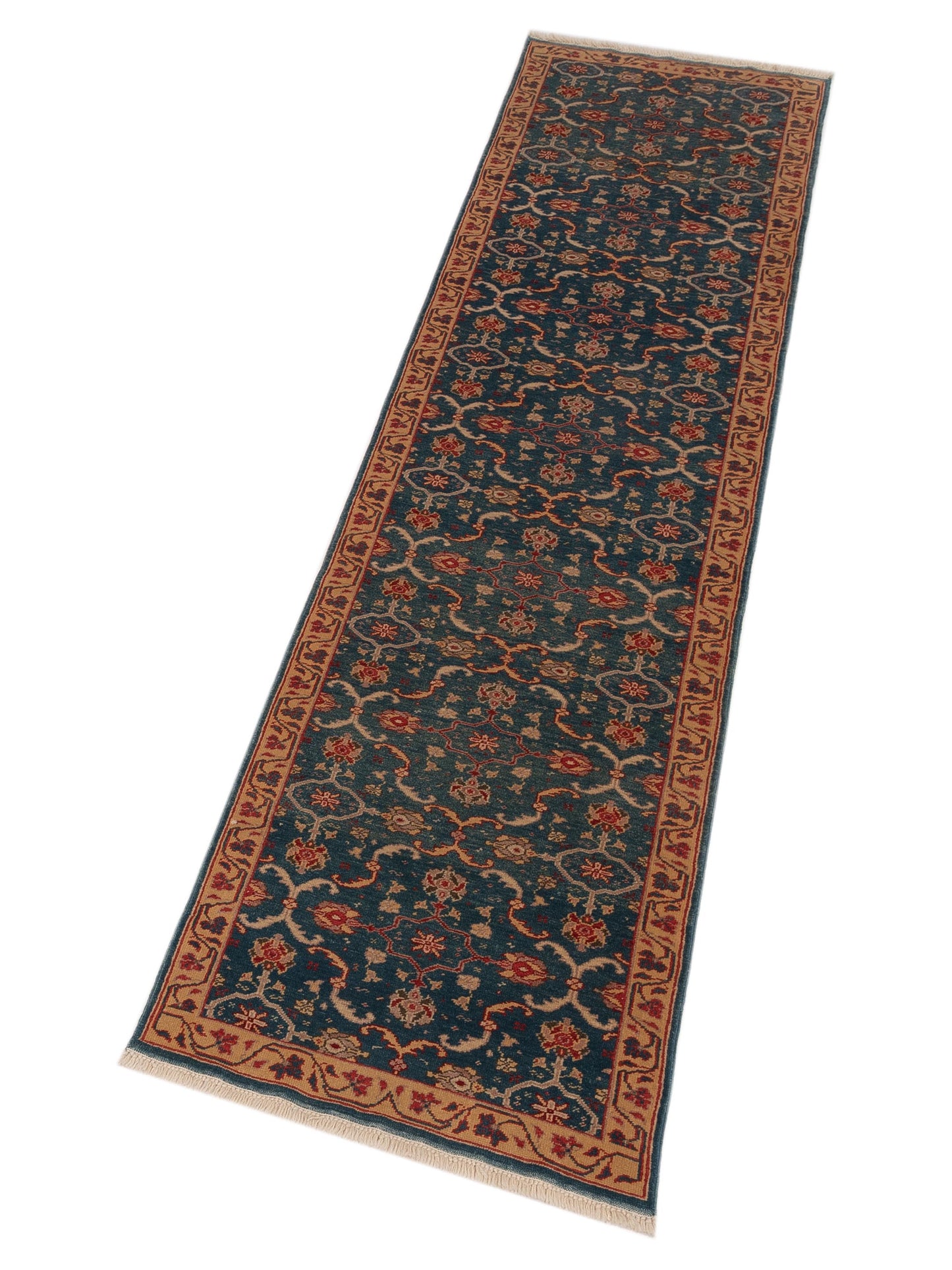 Antique Loom 999998 Teal Blue Beige 2.7x9.8 Hand Knotted Rug