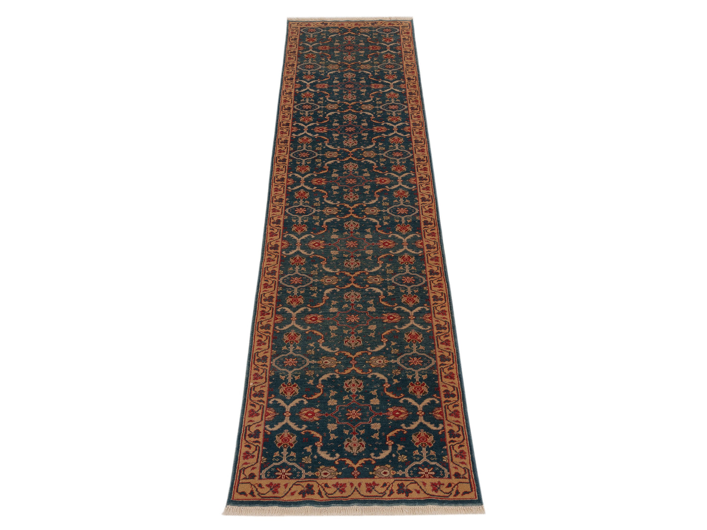 Antique Loom 999998 Teal Blue Beige 2.7x9.8 Hand Knotted Rug