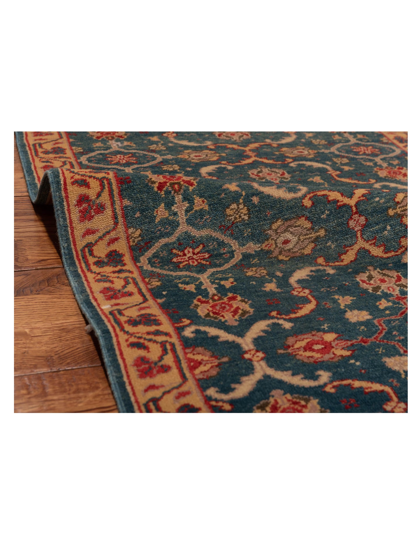 Antique Loom 999998 Teal Blue Beige 2.7x9.8 Hand Knotted Rug