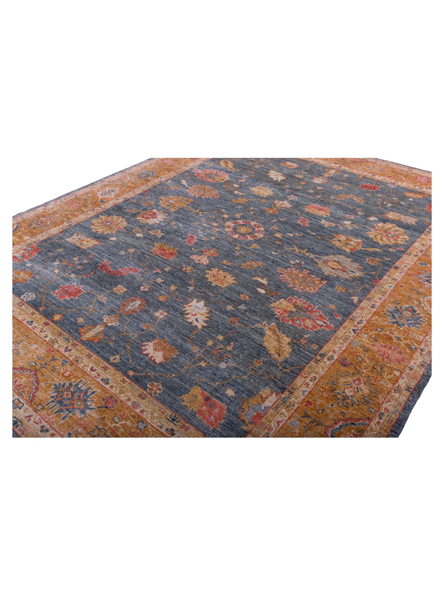 Angora Oushak 144481 Teal Blue Orange 10.6x13.4 Hand Knotted Rug
