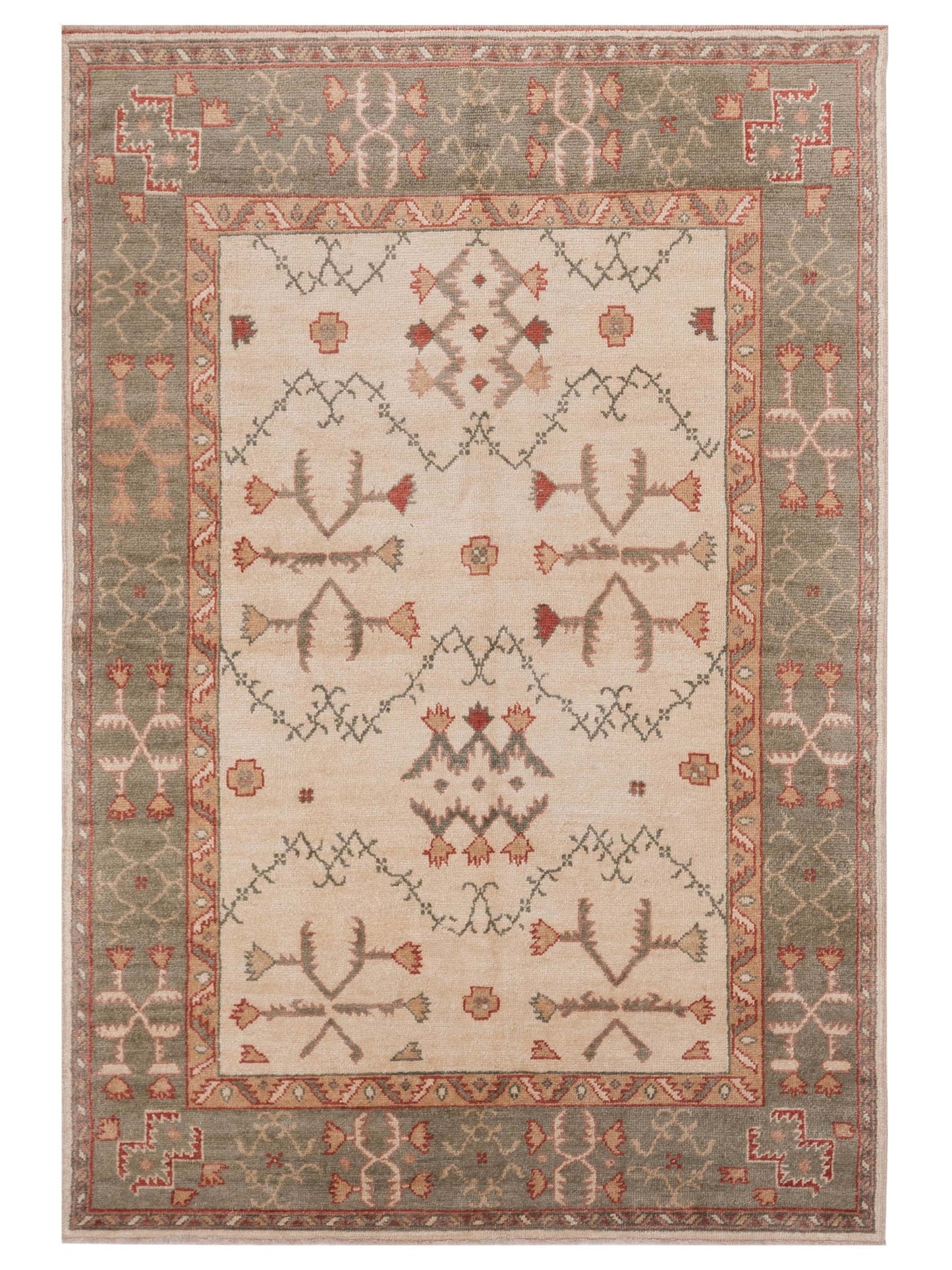 Pasha Anadol Oushak Ivory Green Traditional