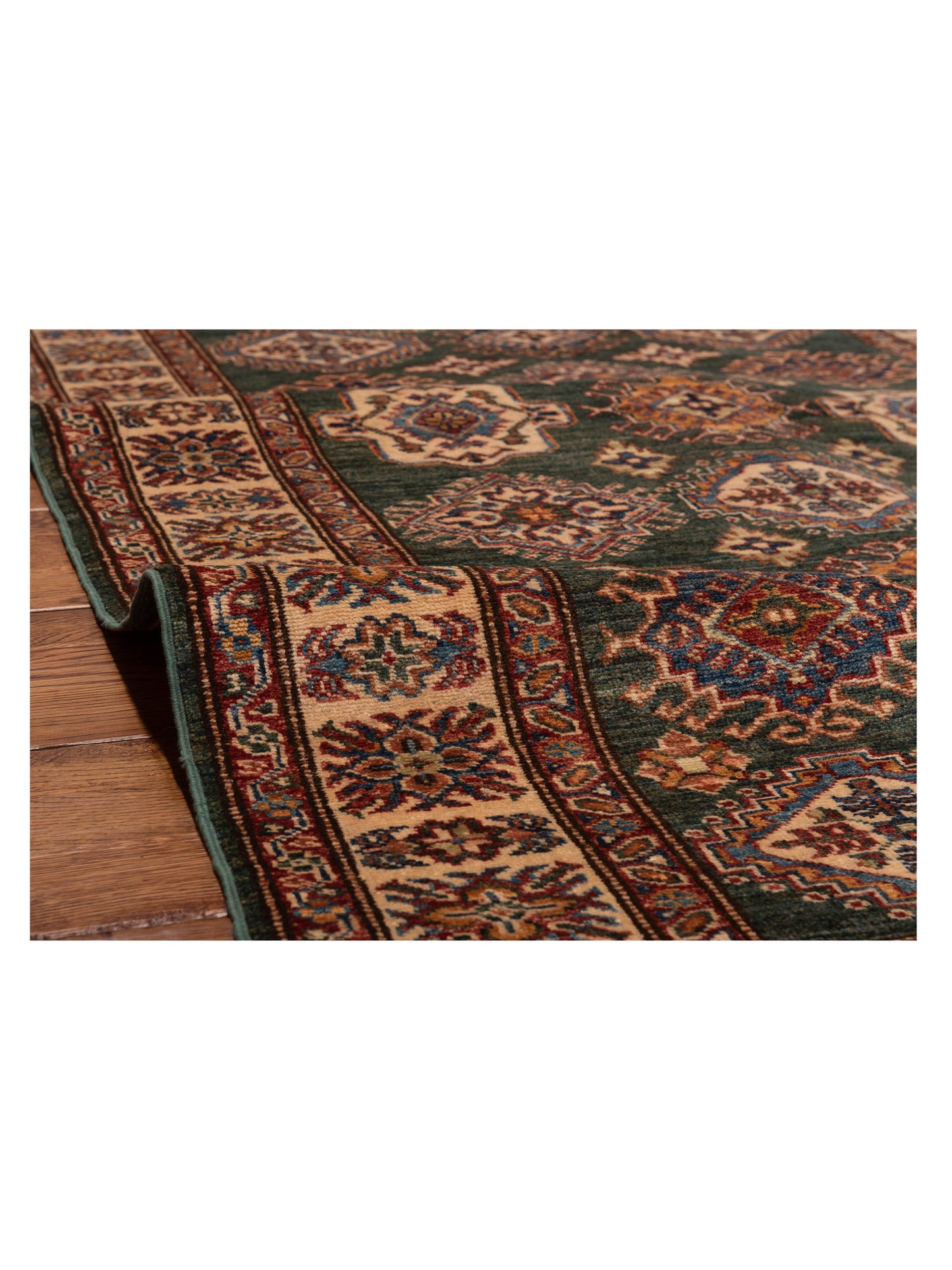 Artisan Kazak 148910 Green Ivory 4x5.10 Hand Knotted Rug
