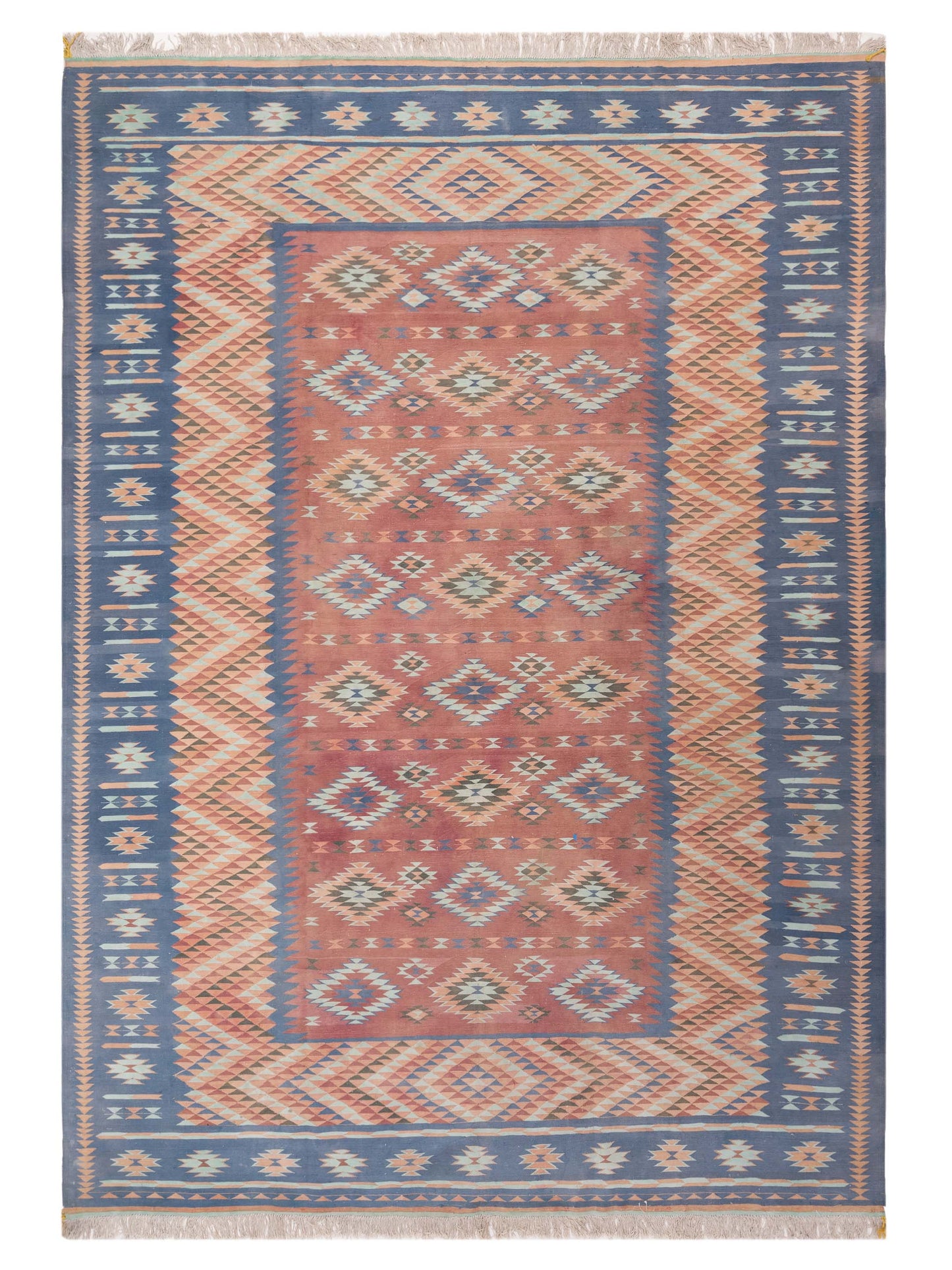 Nomad Old Afghan Dhurrie Pink Blue Traditional