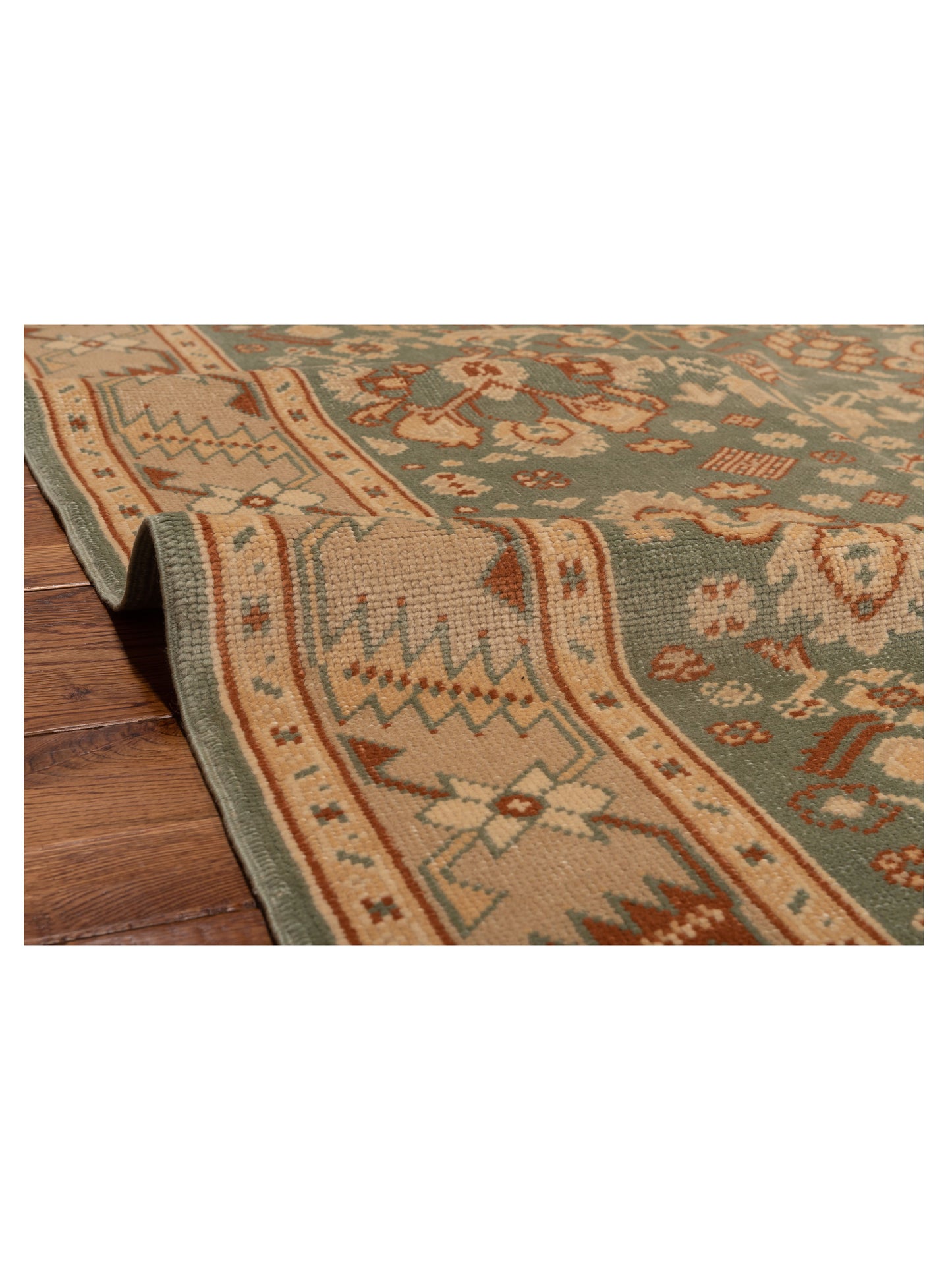 Anadol Oushak 145116 Green Ivory 5.3x6.8 Hand Knotted Rug