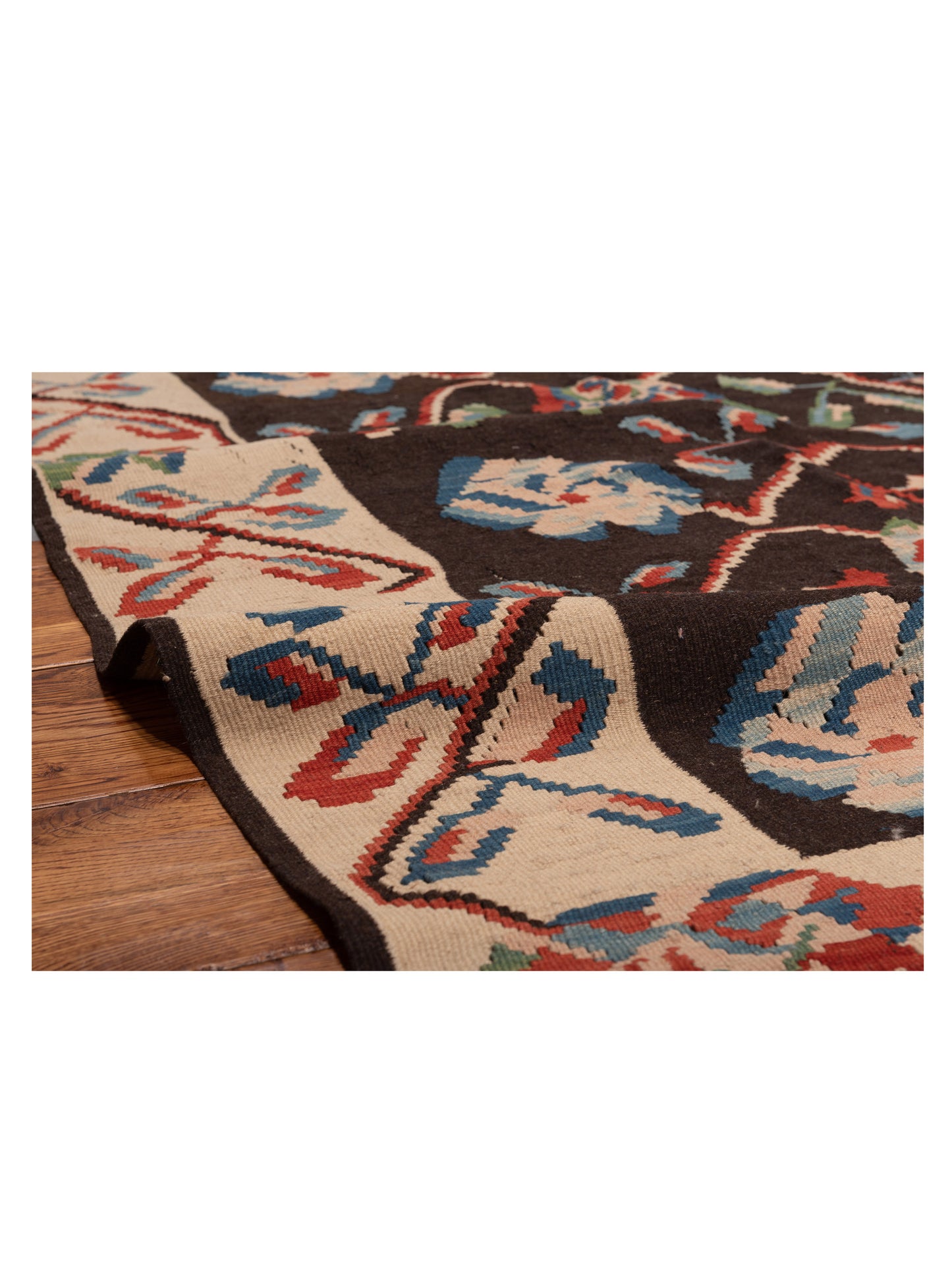 Old Basserabian Kilim 55003 Brown Ivory 4.4x6.7 Hand Woven Rug