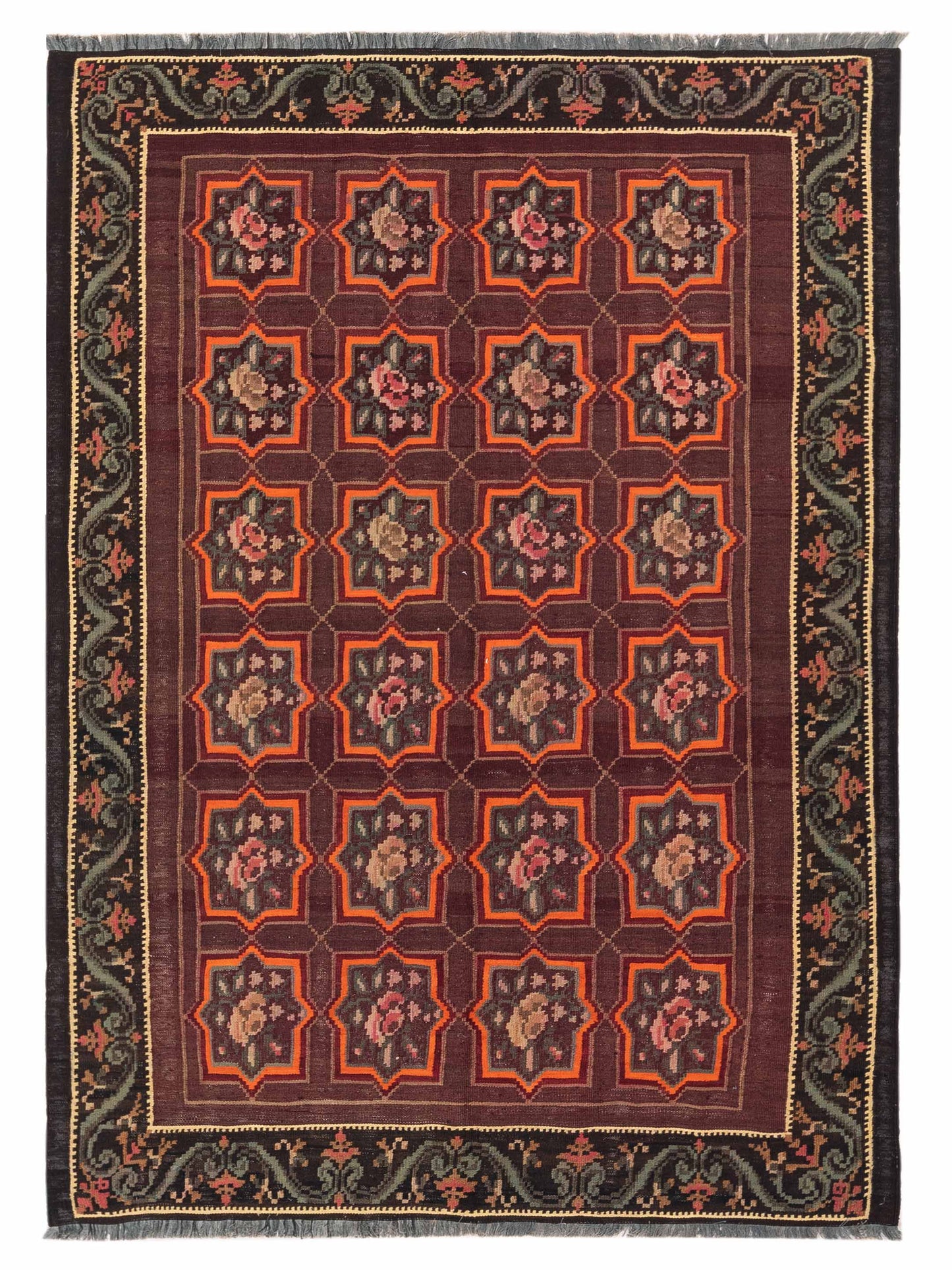 Pasha Old Basserabian Kilim Burgundy Black Traditional