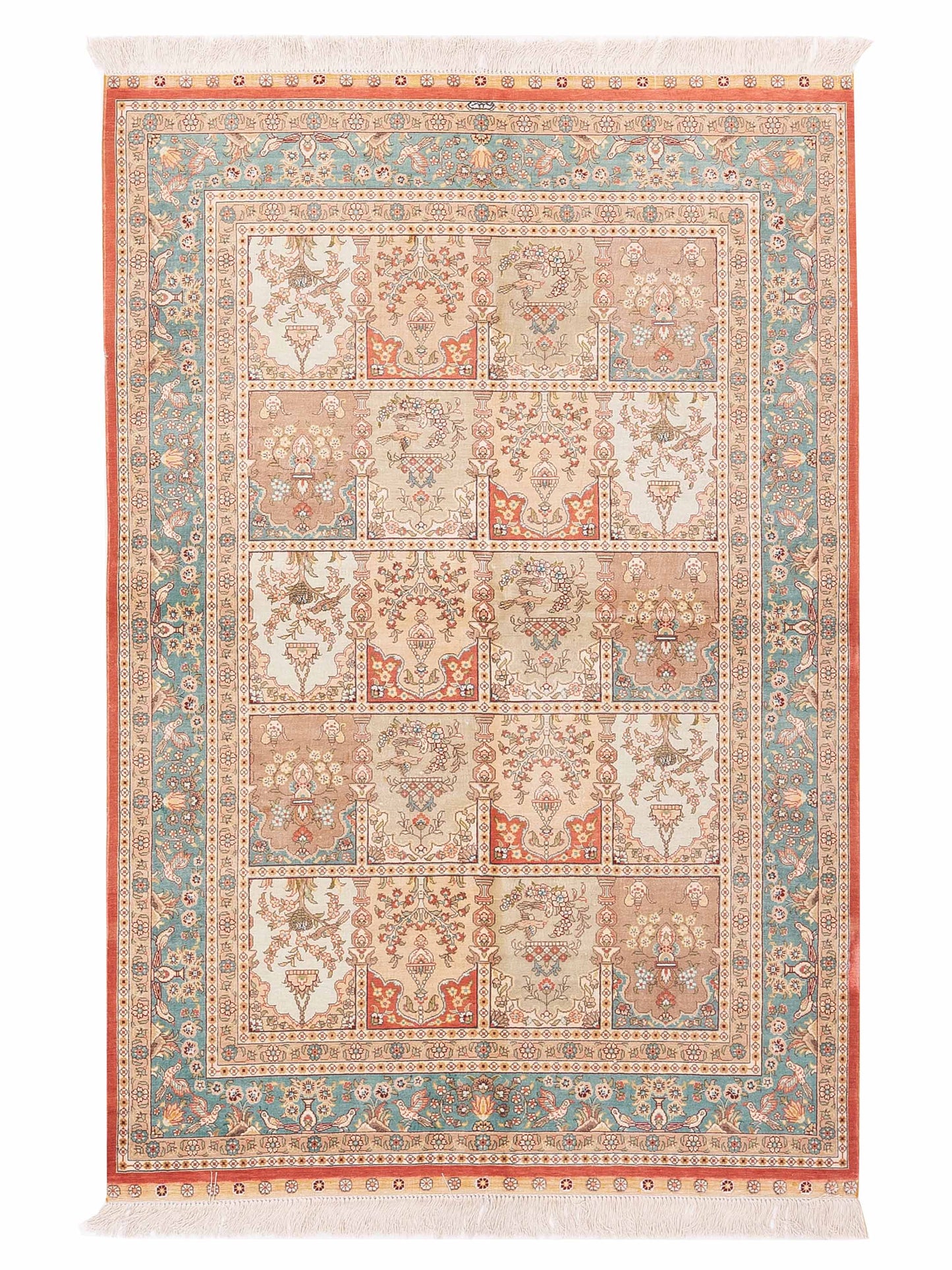 Pasha Pure Silk Beige Blue Traditional