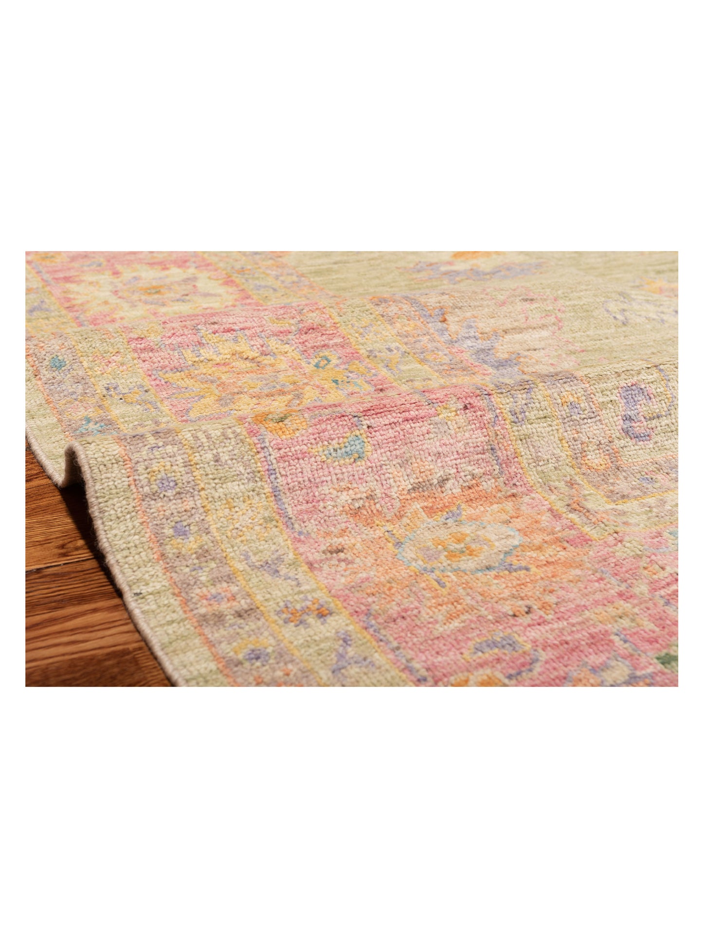 Angora Oushak 149678 Green Pink 10x13.6 Hand Knotted Rug