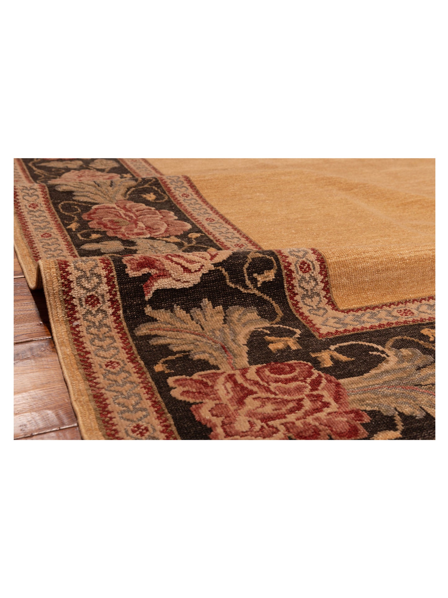 Turkish Elvan Firuz Gold Black 6.11x9.6 Hand Knotted Rug