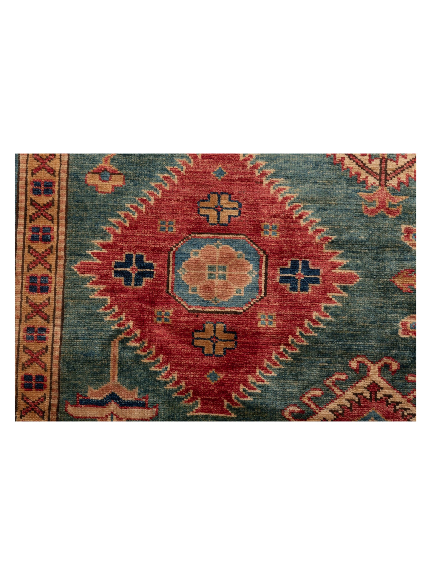 Artisan Kazak 124137 Green Red 6x7.7 Hand Knotted Rug