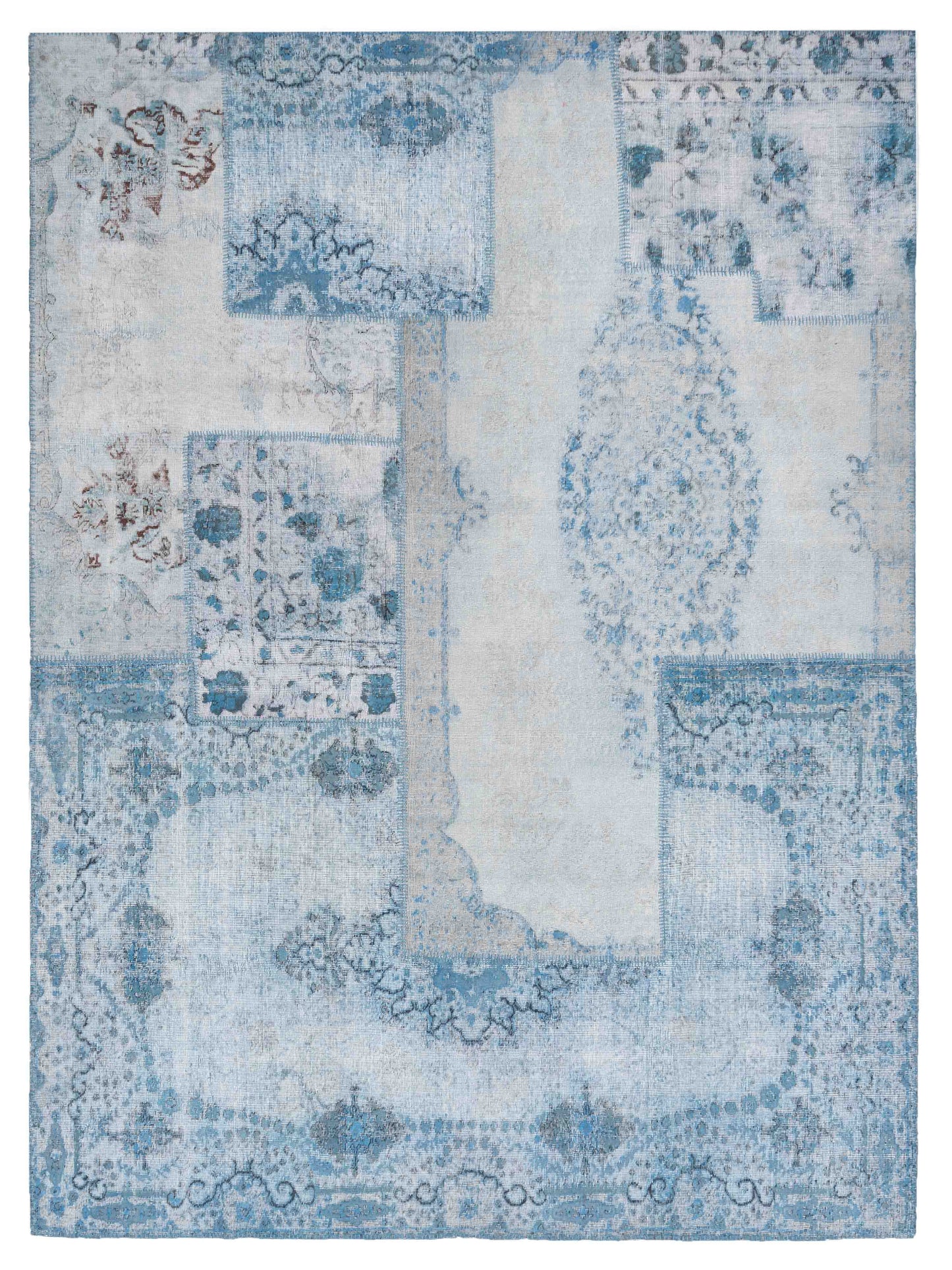 Pasha Turkish Vestige Patchwork Silver Blue Contemporary