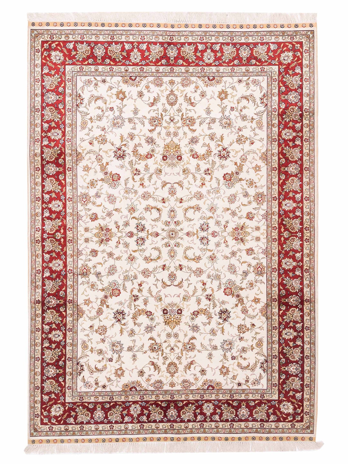 Pasha Pure Silk Ivory Red Traditional