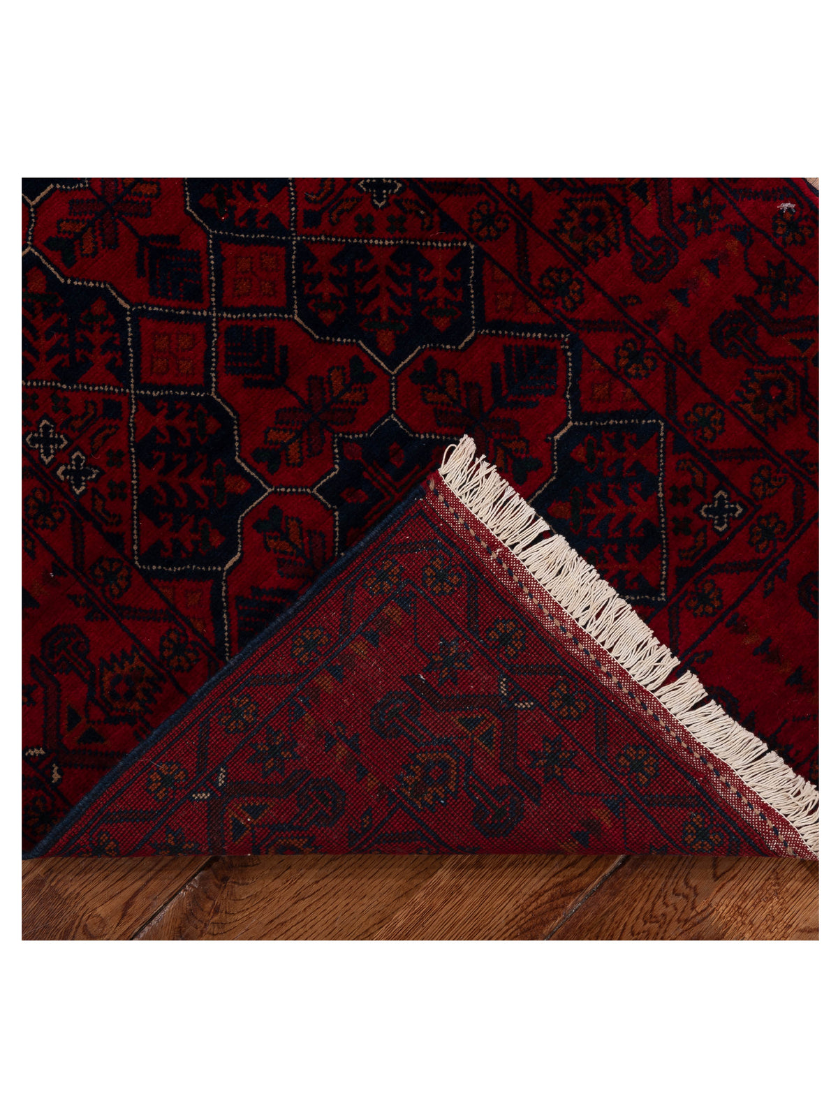 Afghan Belcik 152059 Navy Red 2.5x8.8 Hand Knotted Rug
