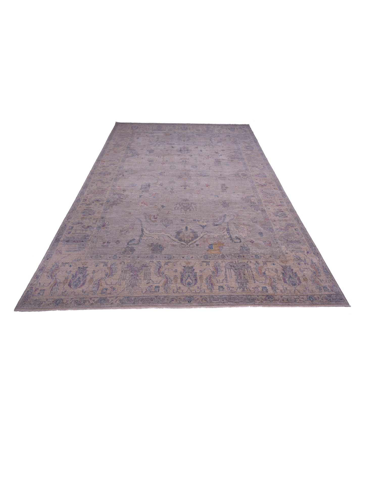 Angora Oushak 146472 Gray Ivory 11.9x14.8 Hand Knotted Rug