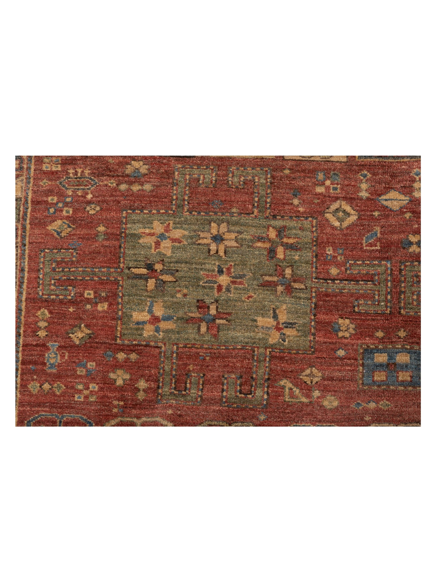 Turkish Shirwan 75785 Rust Green 5.1x8.3 Hand Knotted Rug