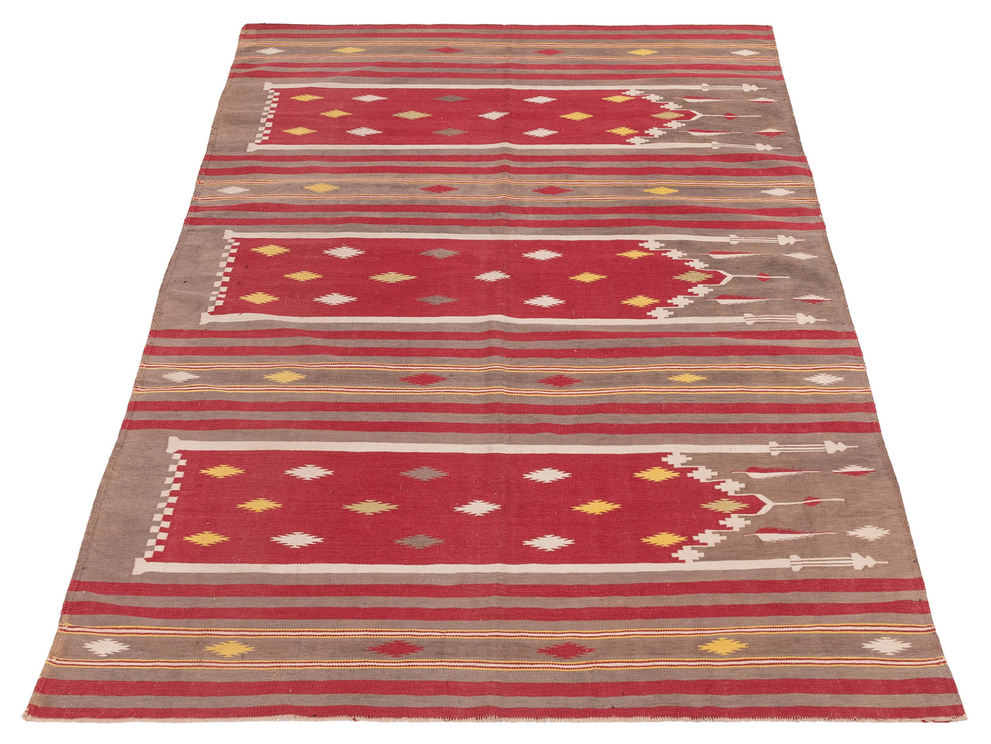 Old Afghan Dhurrie 25991 Red Brown 4.2x6.1 Hand Woven Rug