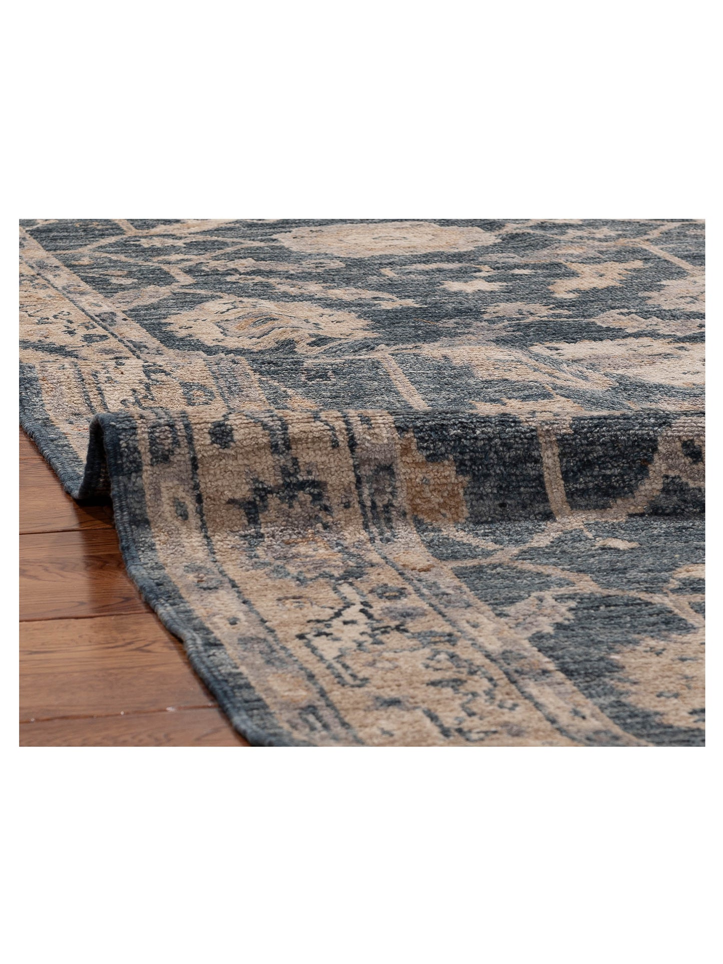 Angora Oushak 156262 Blue Cream 3.11x15.1 Hand Knotted Rug