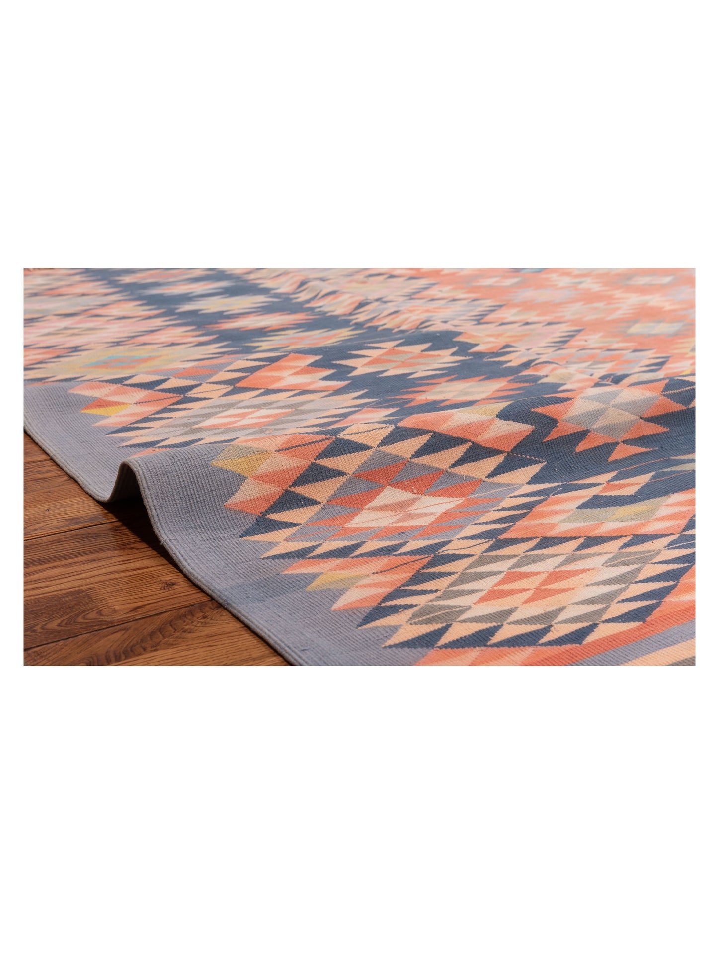 Old Afghan Dhurrie 904211 Blue Pink 9.4x13.3 Hand Woven Rug