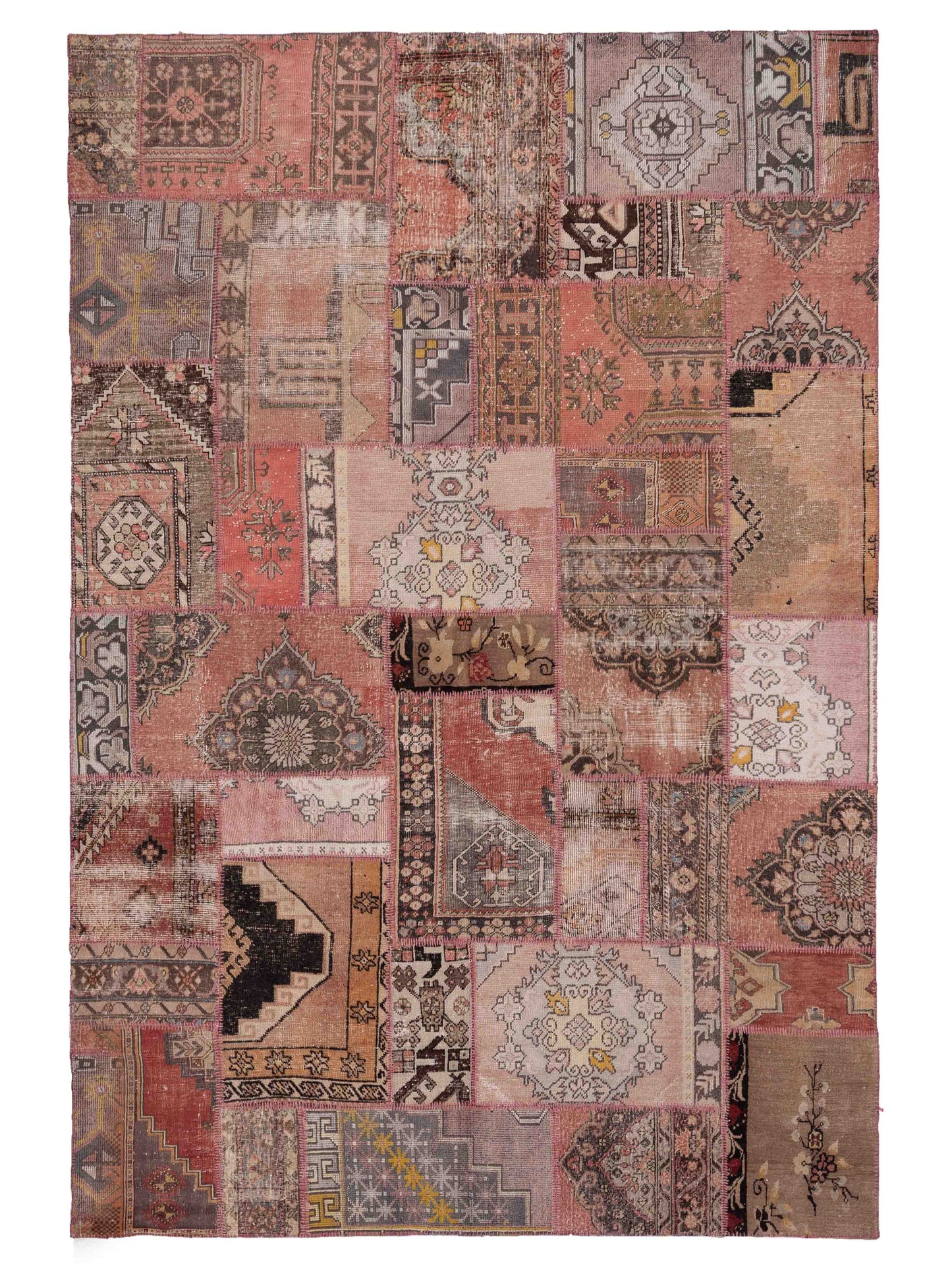 Pasha Turkish Vestige Patchwork Pink Brown Contemporary