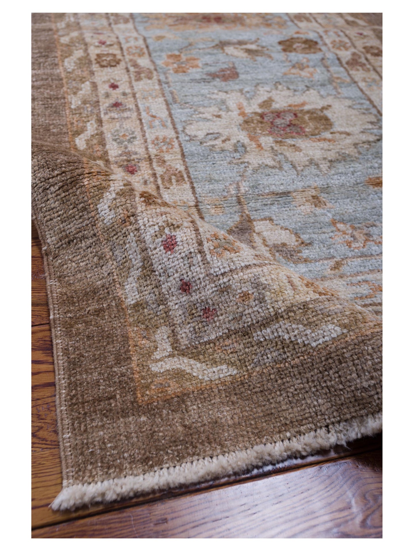 Angora Oushak 128117 Brown Ice Blue 15.5x20.6 Hand Knotted Rug