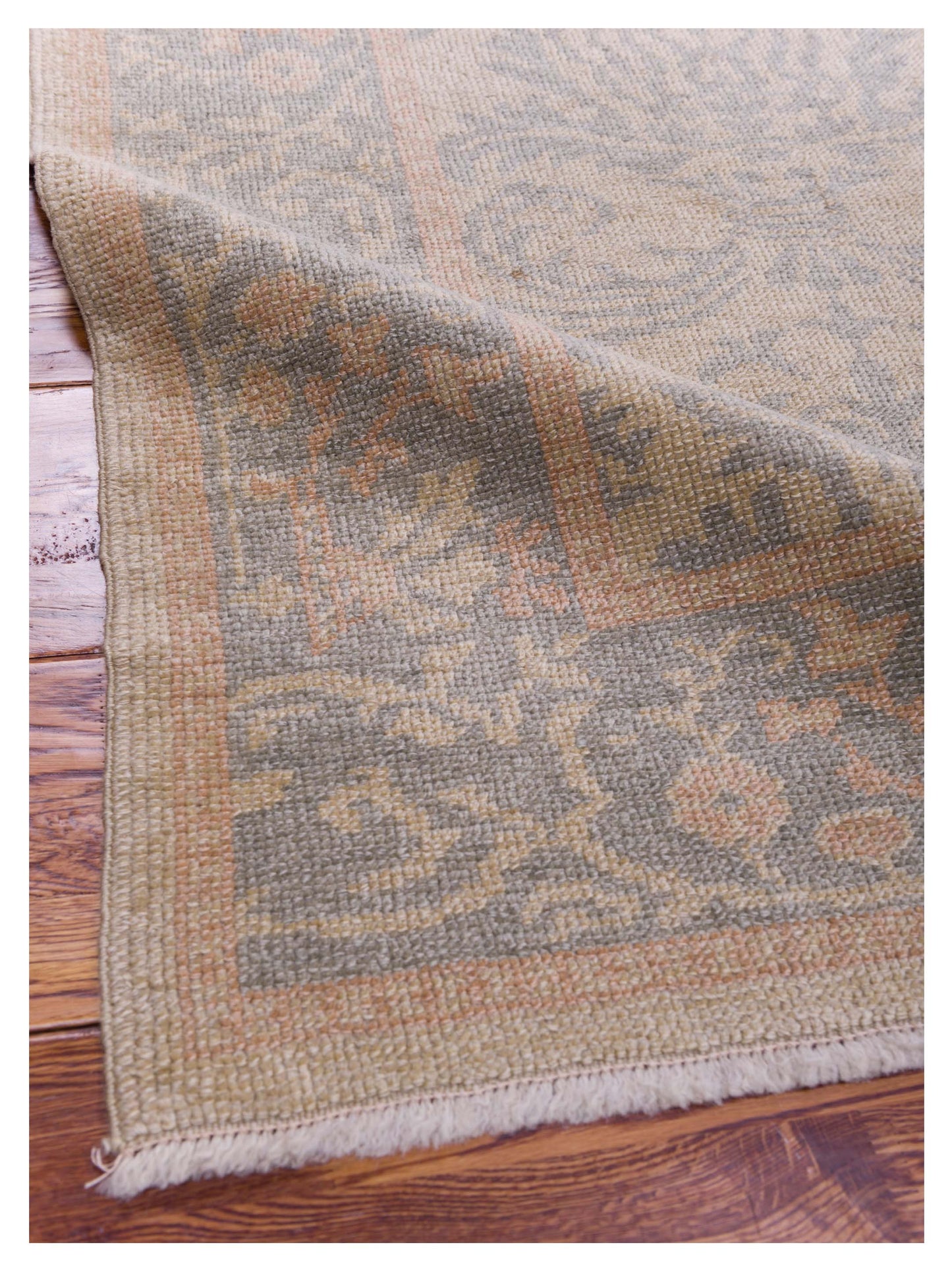 Anadol Oushak Gulce Beige Teal 9.3x11.7 Hand Knotted Rug