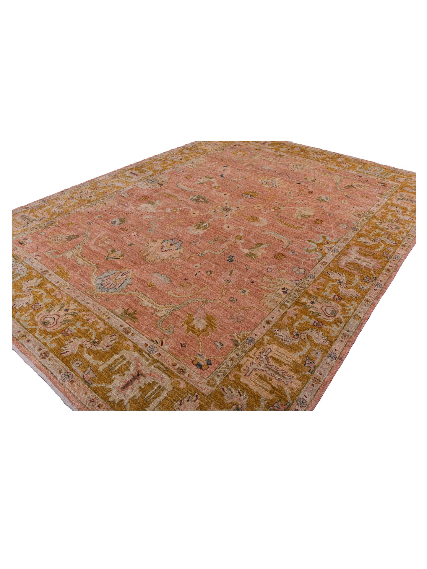 Angora Oushak 144546 Pink Mustard 10.7x14.5 Hand Knotted Rug