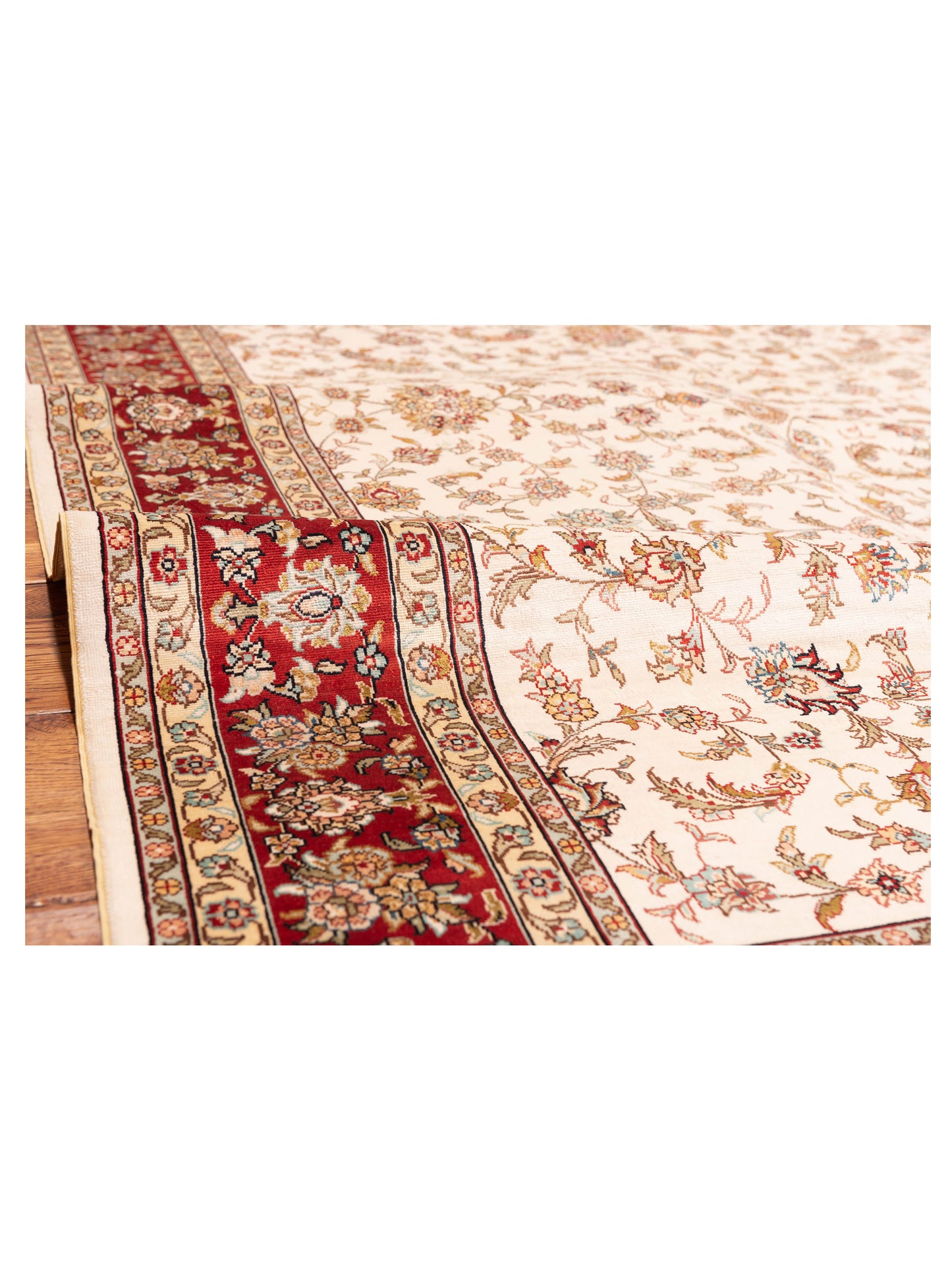 Pure Silk 109747 Ivory Red 5.1x7.9 Hand Knotted Rug