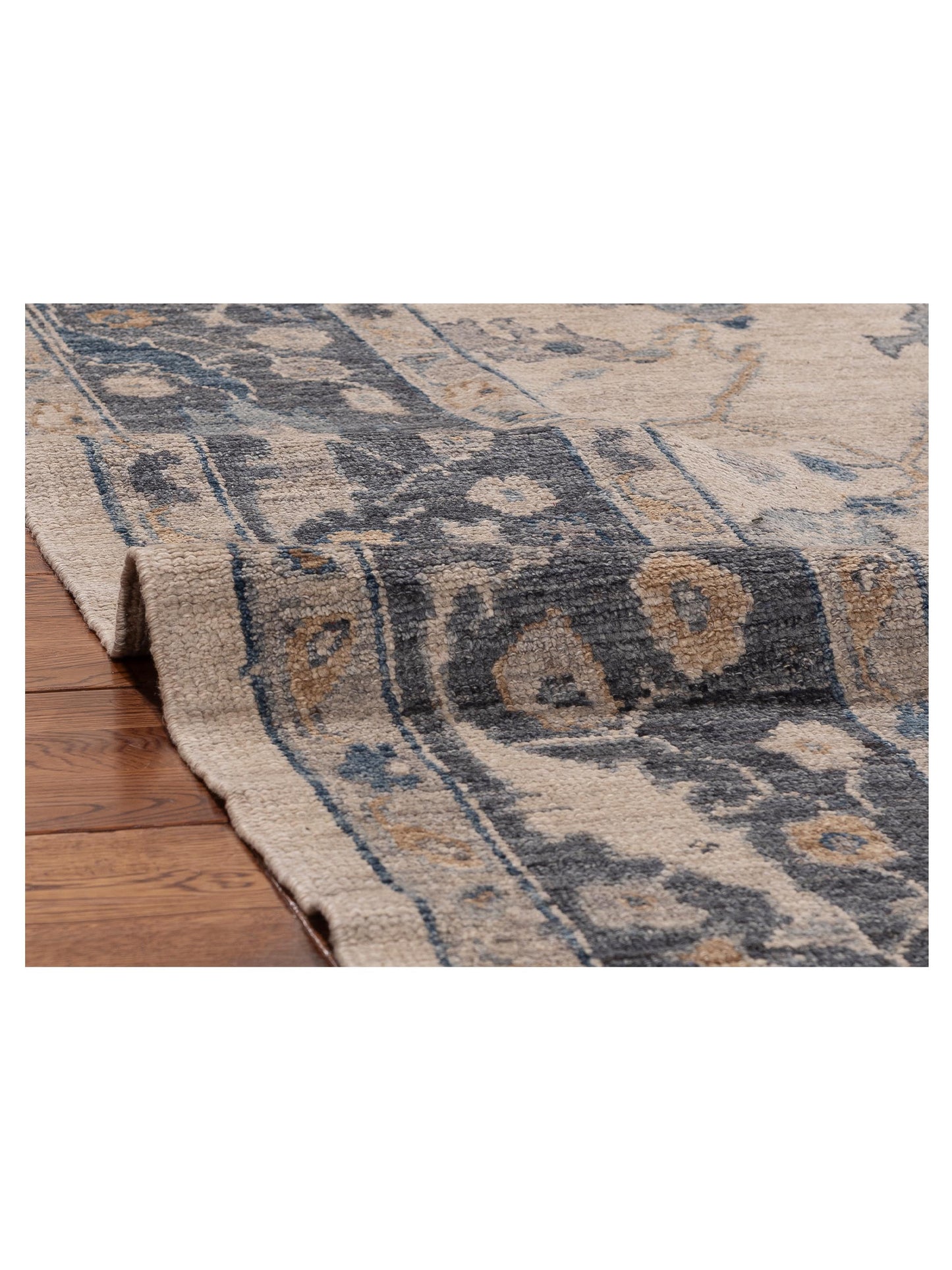 Angora Oushak 156006 Ivory Blue 7.9x9.10 Hand Knotted Rug
