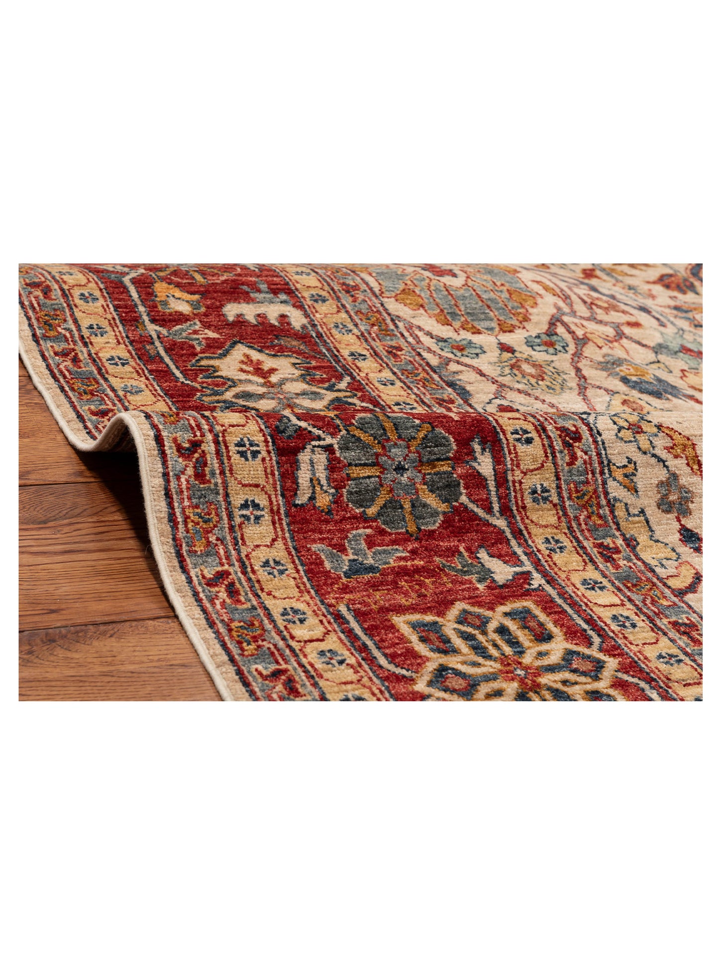 Elvan Nilay Beige Red 8.2x9.9 Hand Knotted Rug