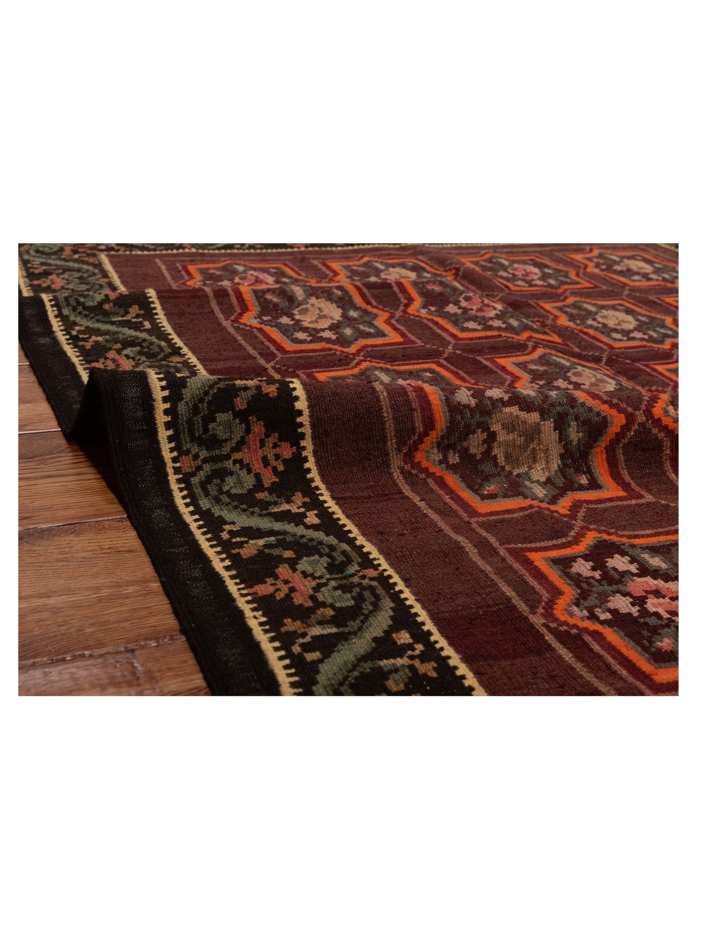 Old Basserabian Kilim 74997 Burgundy Black 4.11x6.11 Hand Woven Rug
