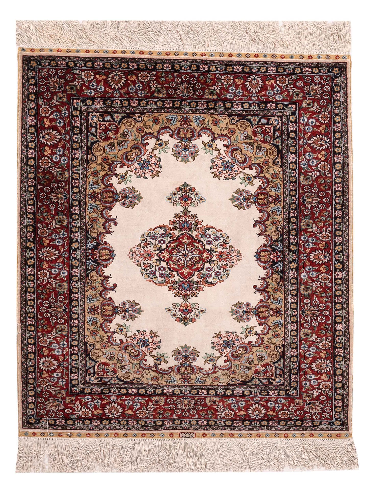 Pasha Pure Silk Ivory Red Traditional