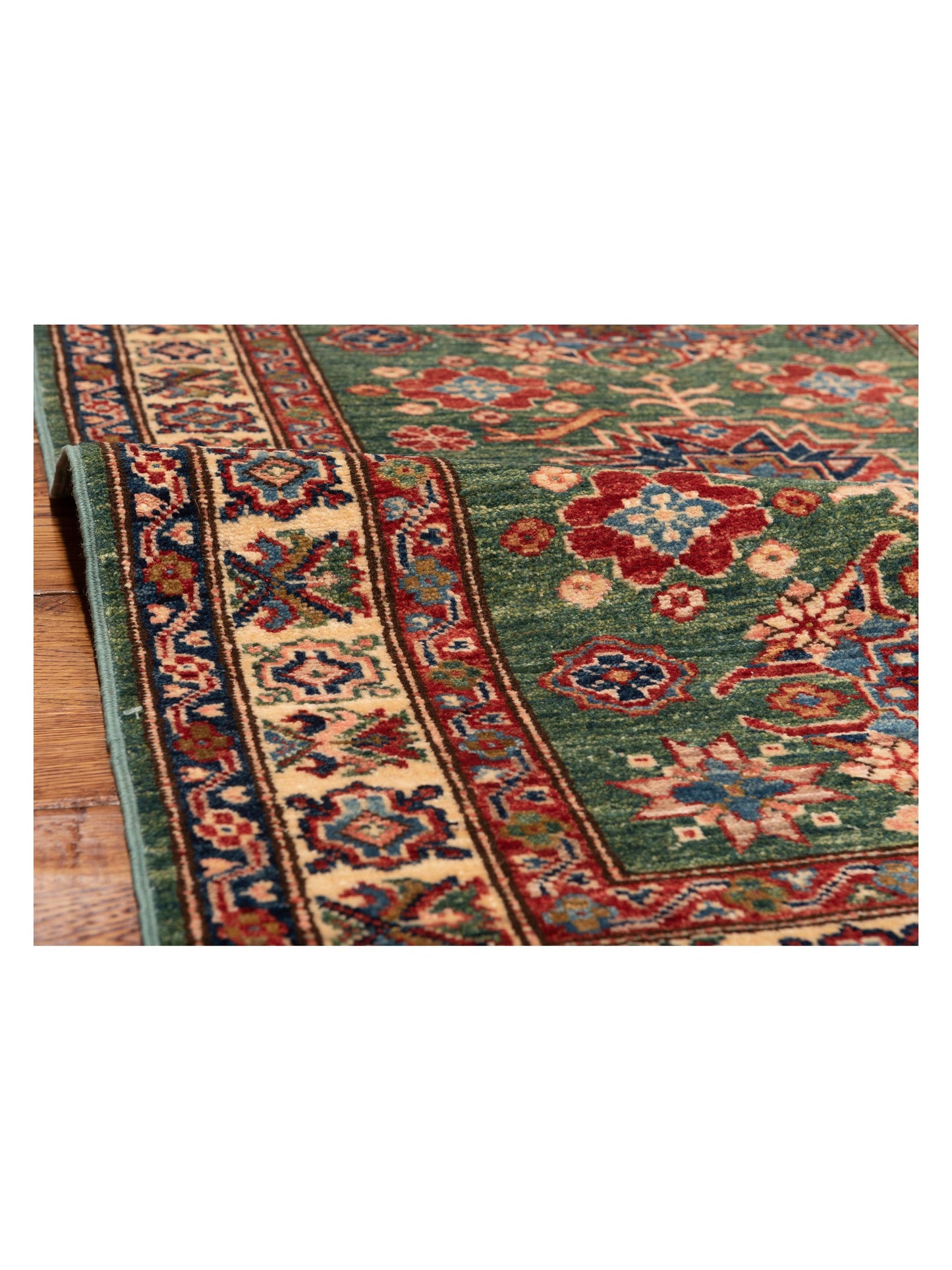 Artisan Kazak 148922 Green Ivory 2.10x3.11 Hand Knotted Rug