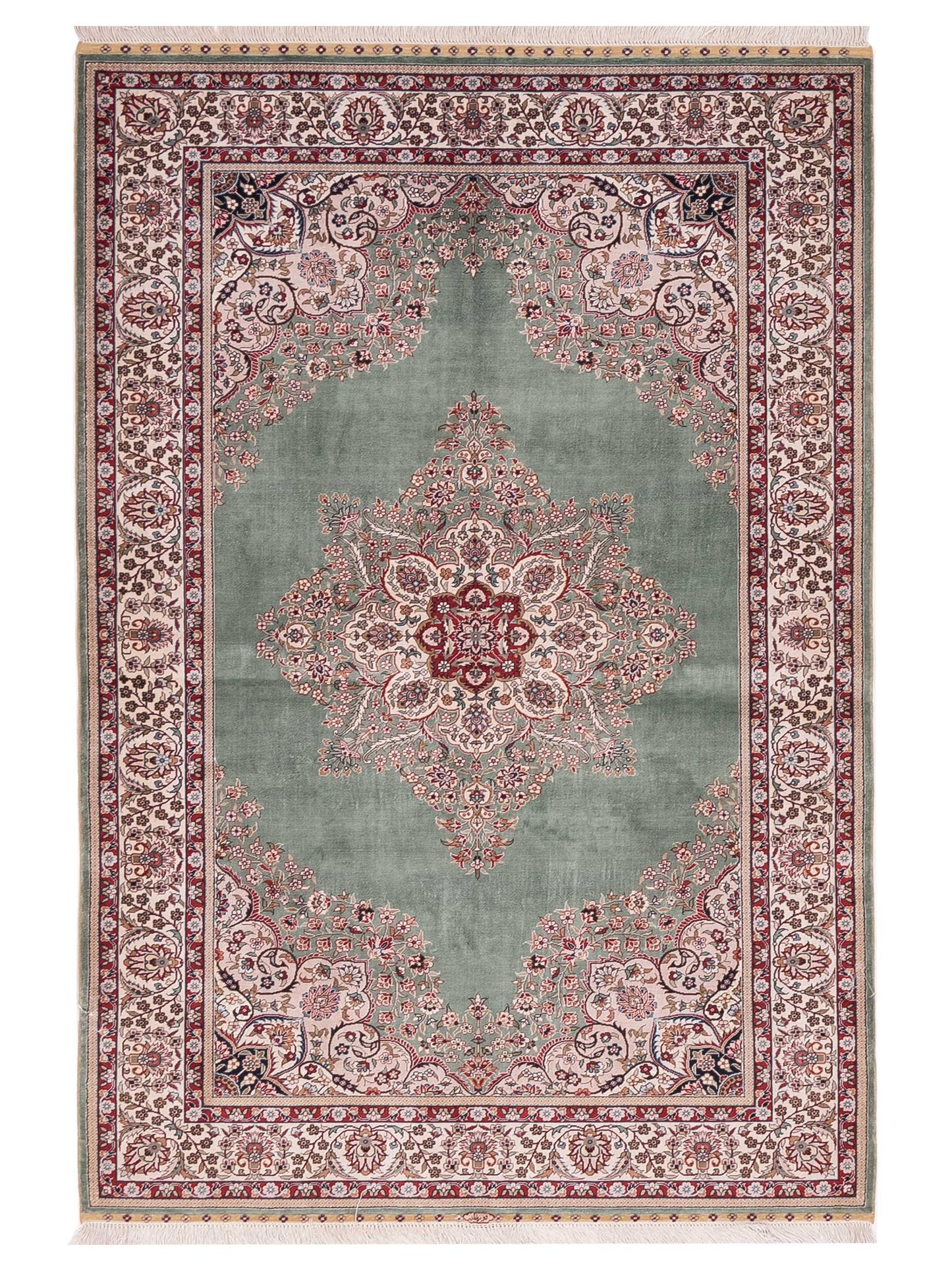 Pasha Pure Silk Green Ivory Traditional