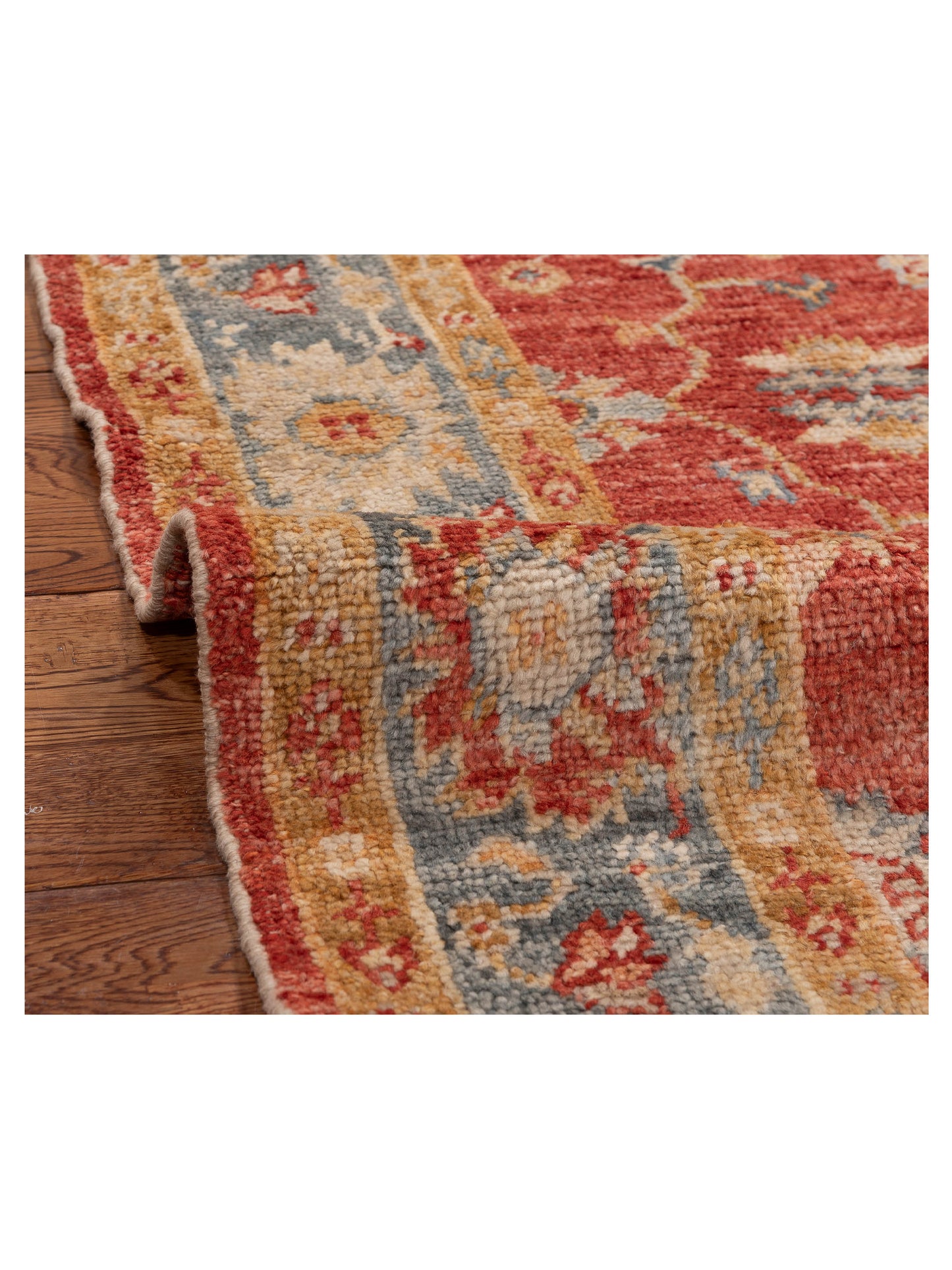 Angora Oushak 152445 Red Blue 4x5.10 Hand Knotted Rug