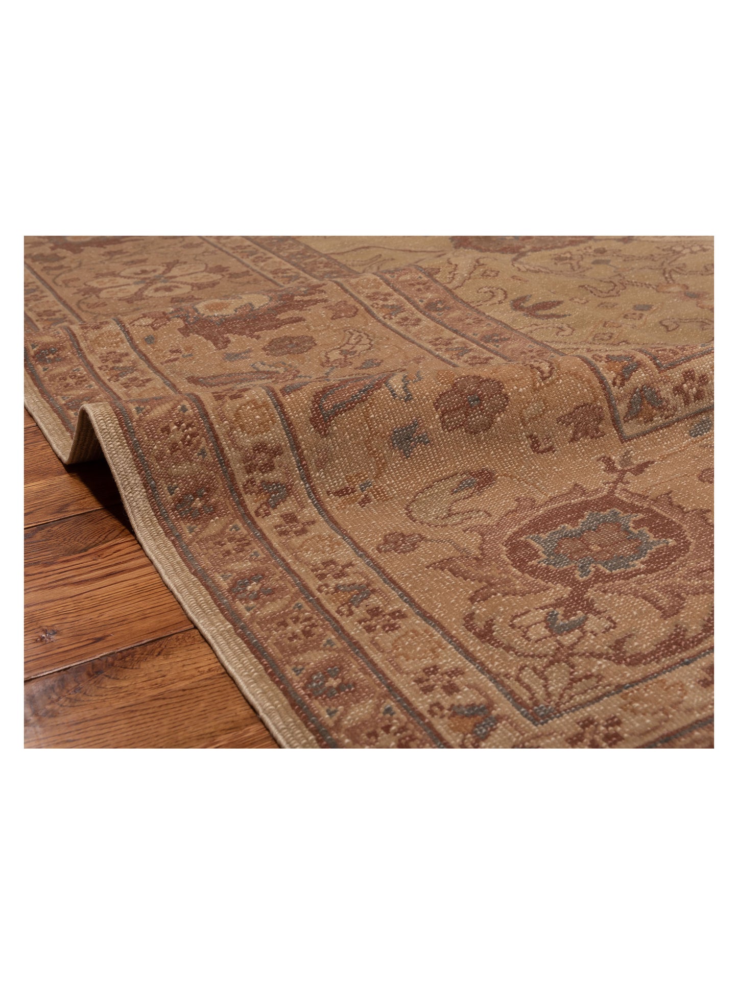 Turkish Elvan 97386 Beige Beige 11.1x12.7 Hand Knotted Rug