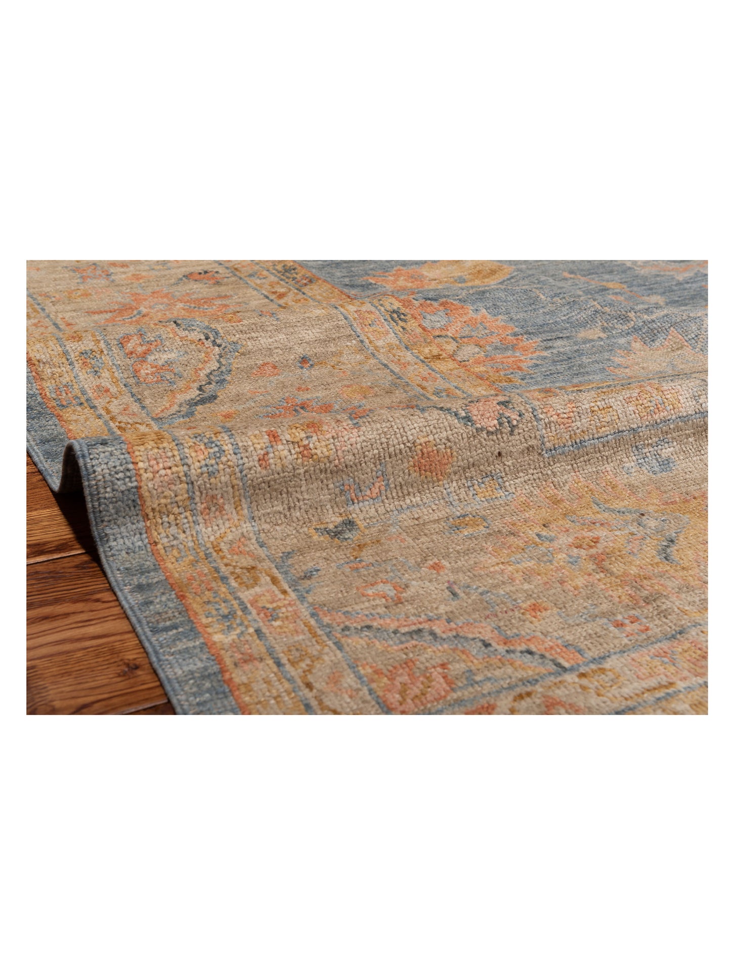 Angora Oushak 149257 Blue Light Brown 10.3x13.4 Hand Knotted Rug
