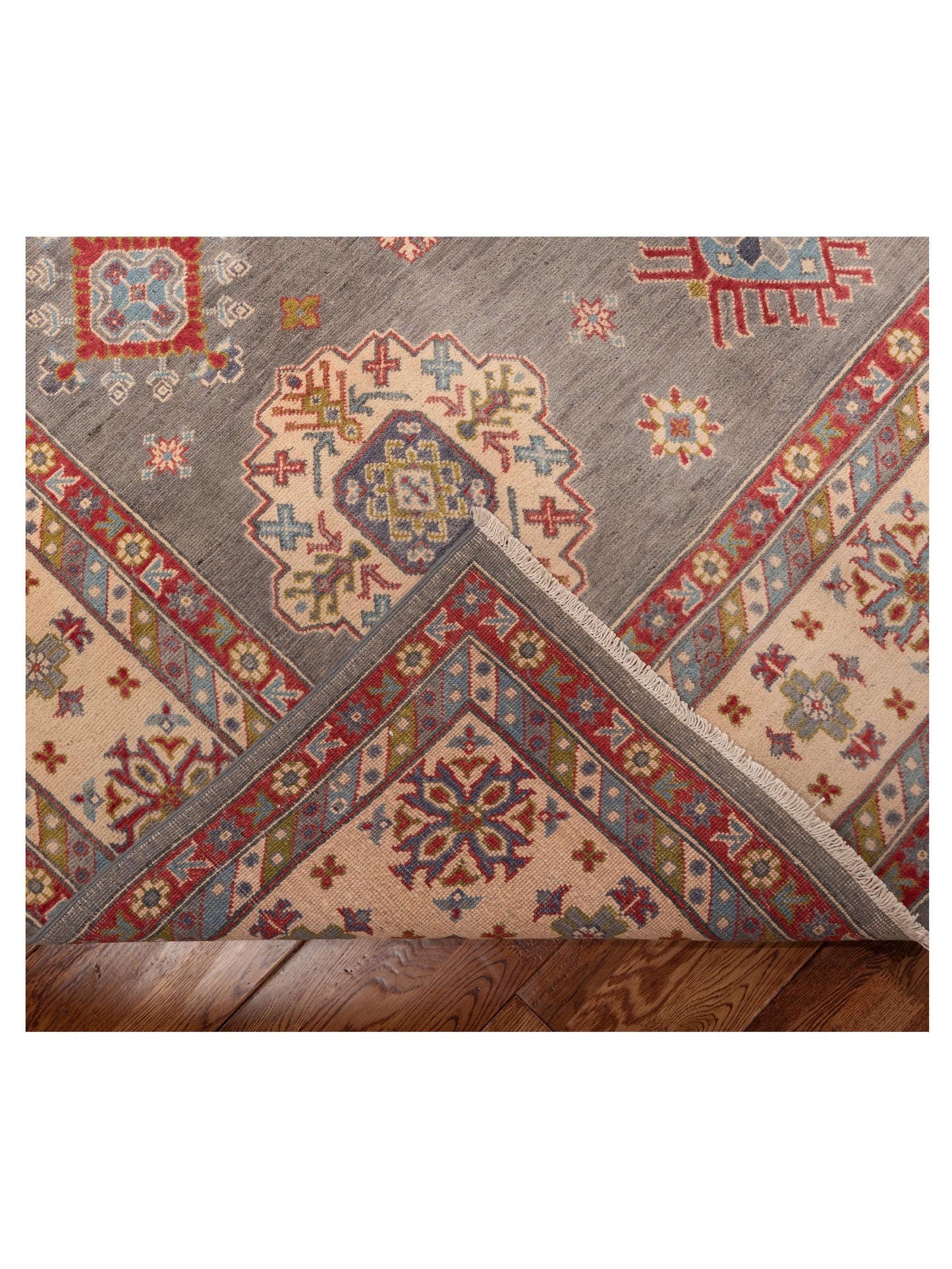 Kazak 151929 Gray Ivory 7.9x10.2 Hand Knotted Rug