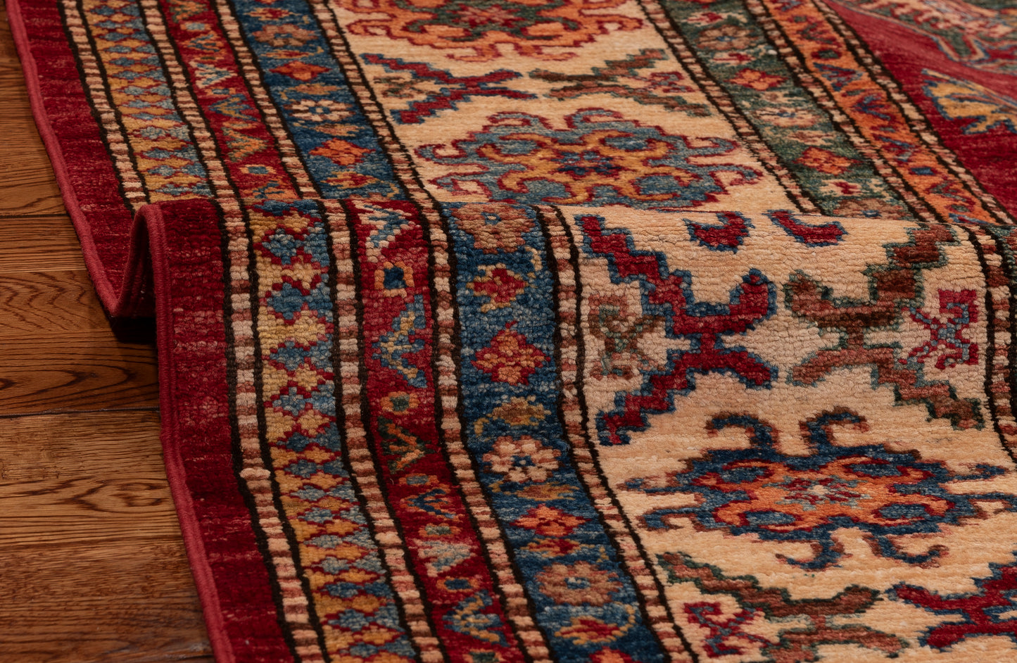 Artisan Kazak 151914 Red Ivory 8.11x11.11 Hand Knotted Rug