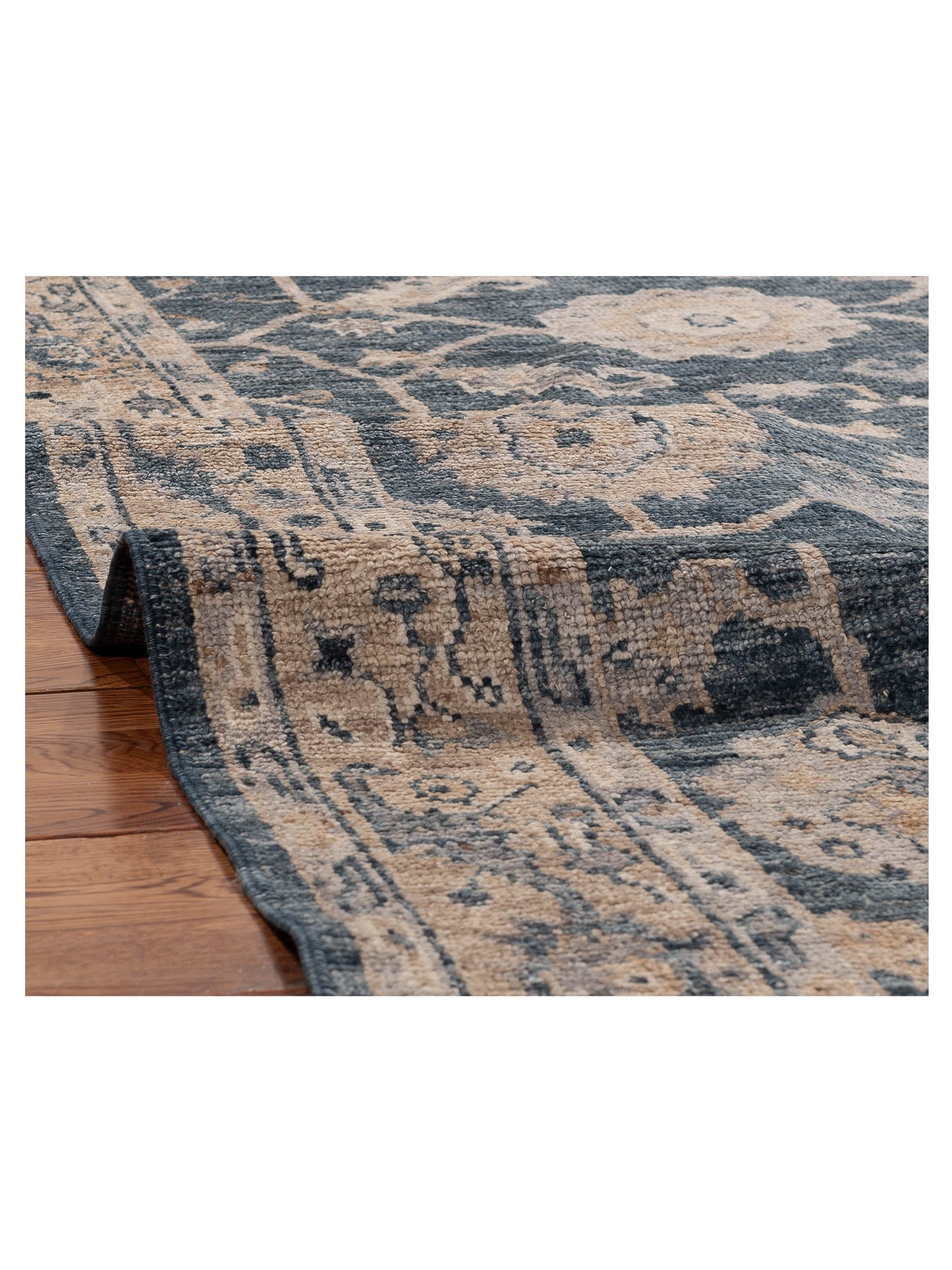 Angora Oushak 156238 Blue Cream 4x11.6 Hand Knotted Rug