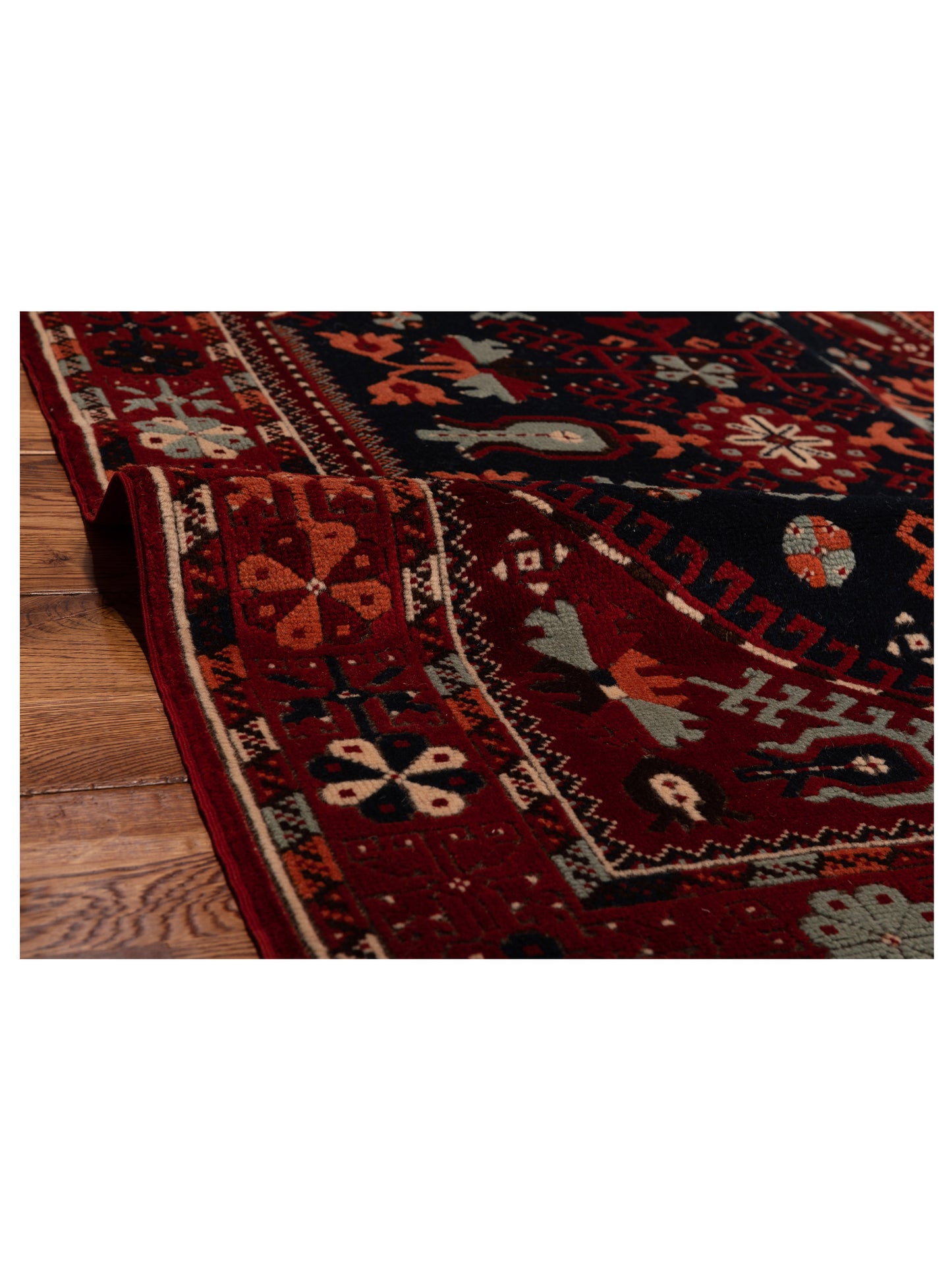 Turkish Shirwan 145150 Navy Red 3.10x5.6 Hand Knotted Rug