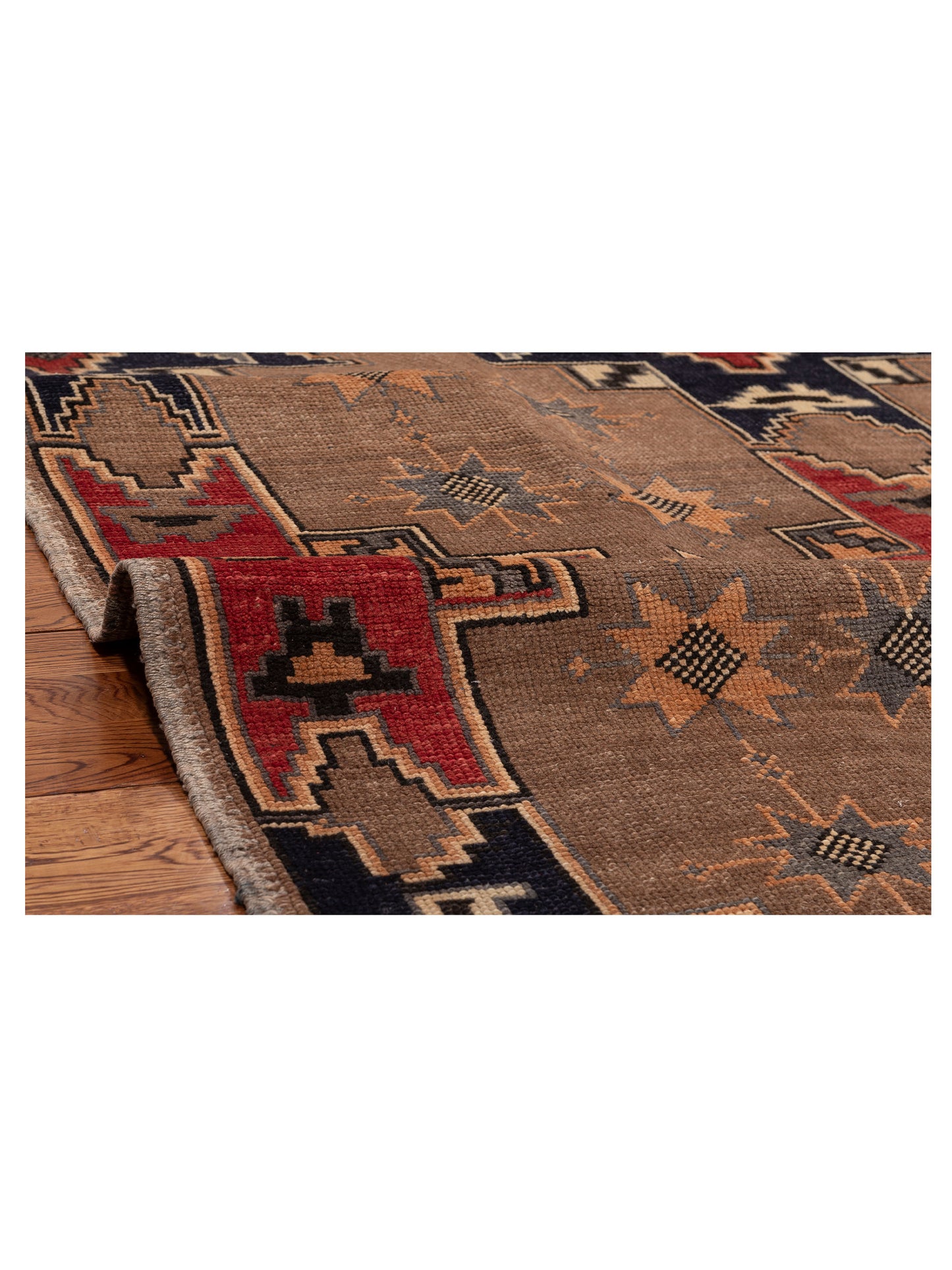Old Anatolian 121854 Brown Navy 5.5x12.3 Hand Knotted Rug