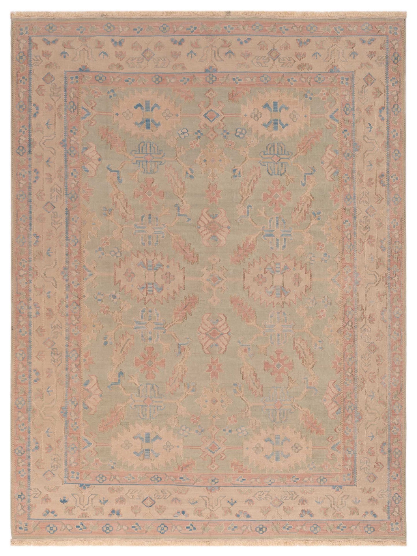 Transilvanian Kilim 66513 Green Beige 8.2x10.9 Hand Woven Rug