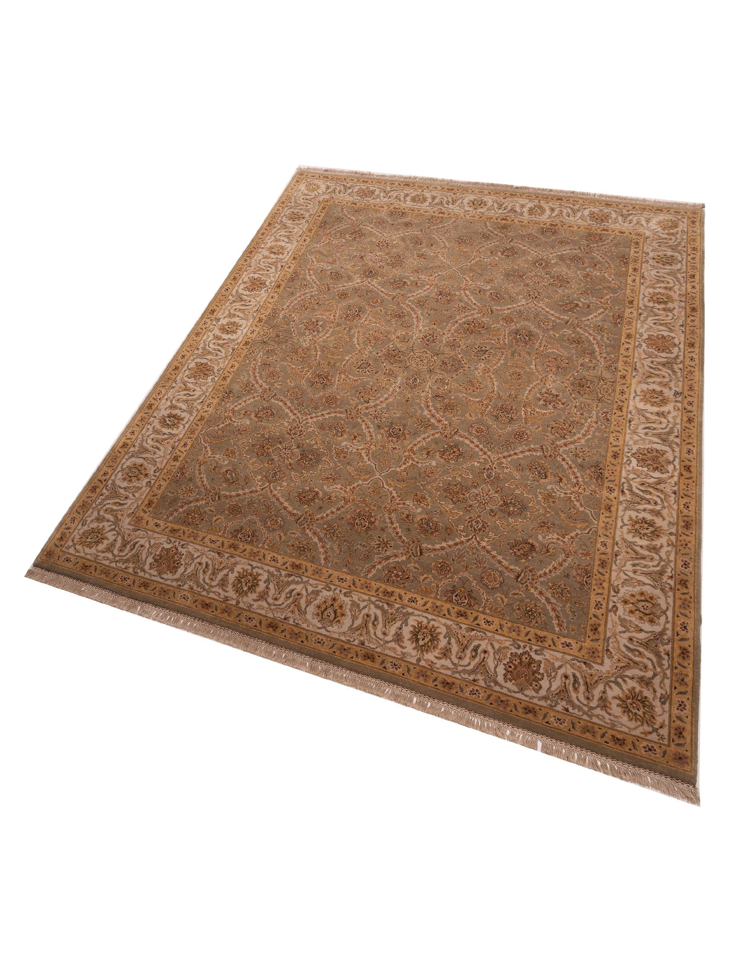 Crown 84587 Sage Green Ivory 9.3x12.3 Hand Knotted Rug