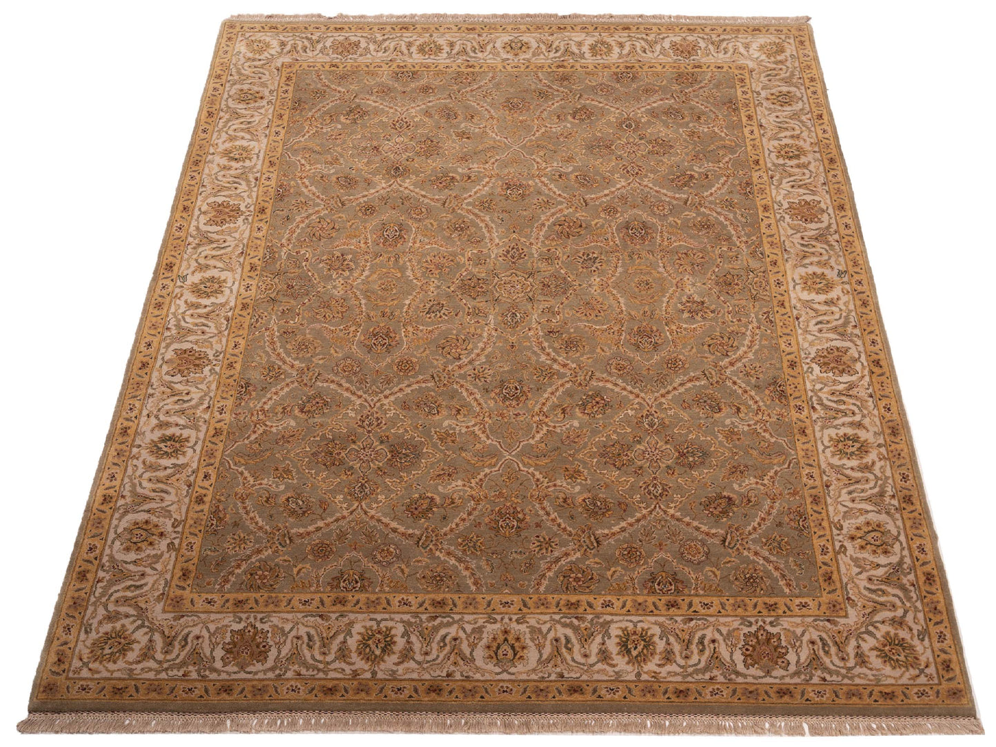 Crown 84587 Sage Green Ivory 9.3x12.3 Hand Knotted Rug