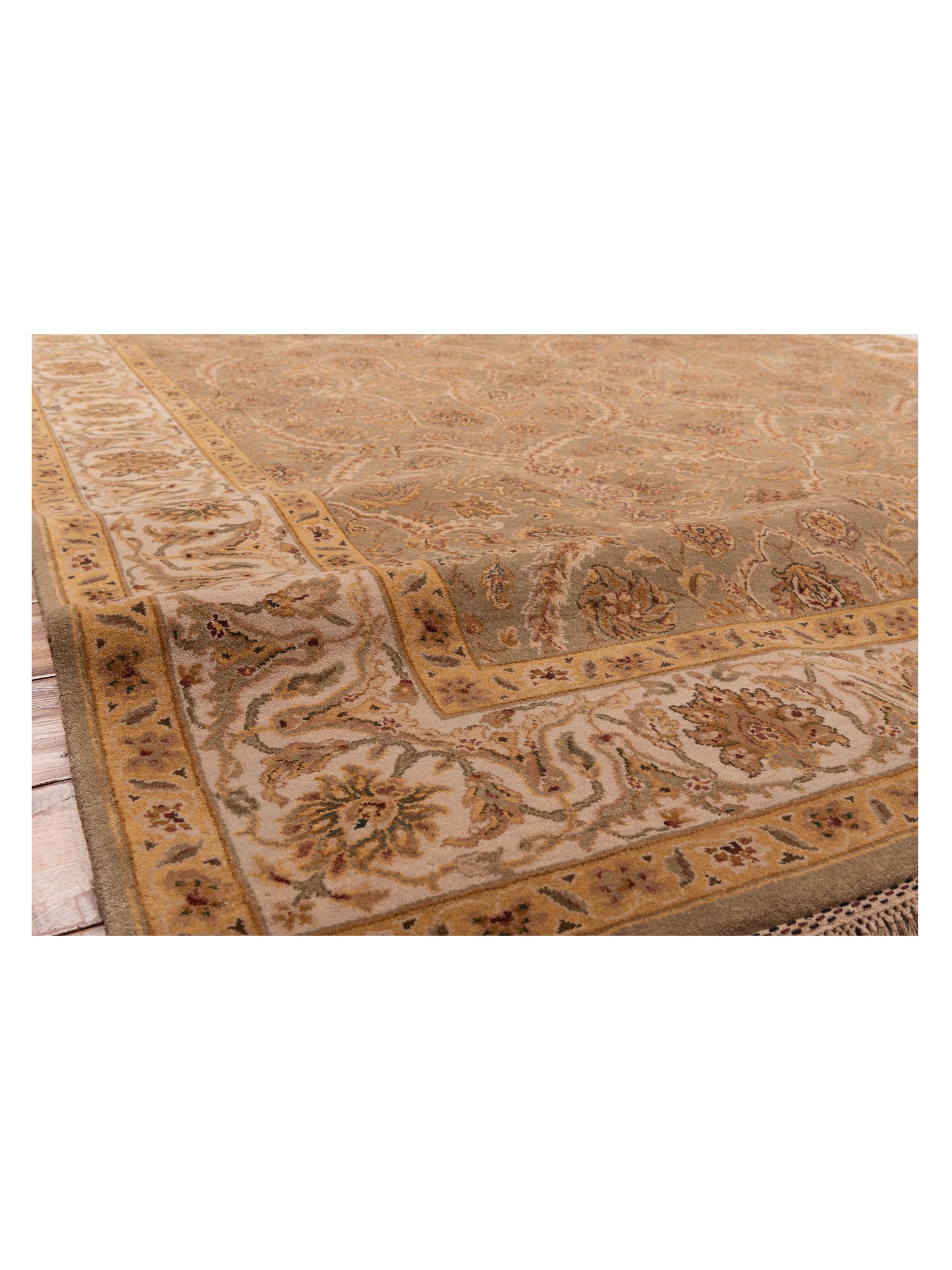 Crown 84587 Sage Green Ivory 9.3x12.3 Hand Knotted Rug
