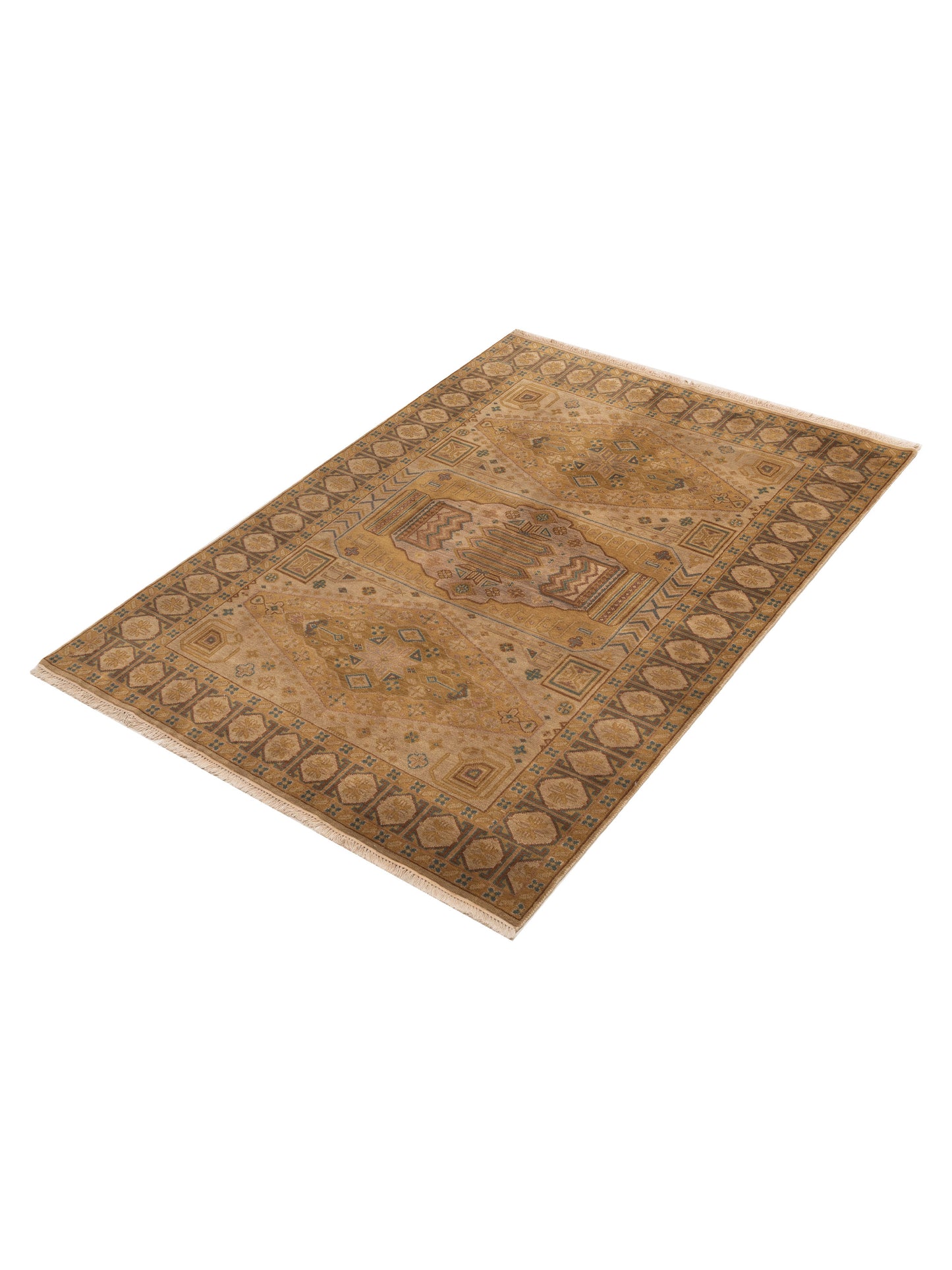Lilac 86117 Beige Brown 5.5x7.7 Hand Knotted Rug