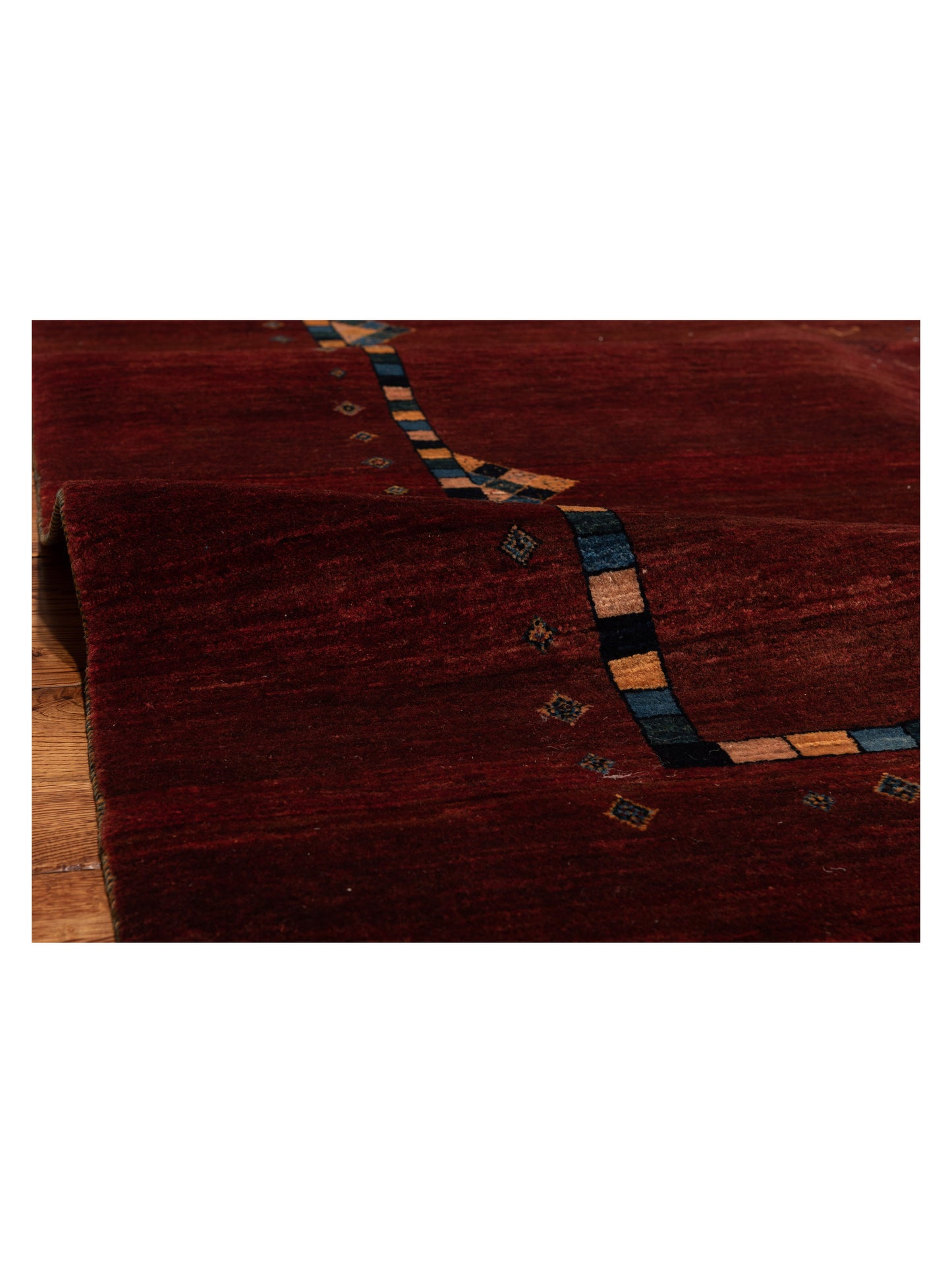 Modern Gabbeh 90347 Burgundy 8.1x9.1 Hand Knotted Rugs