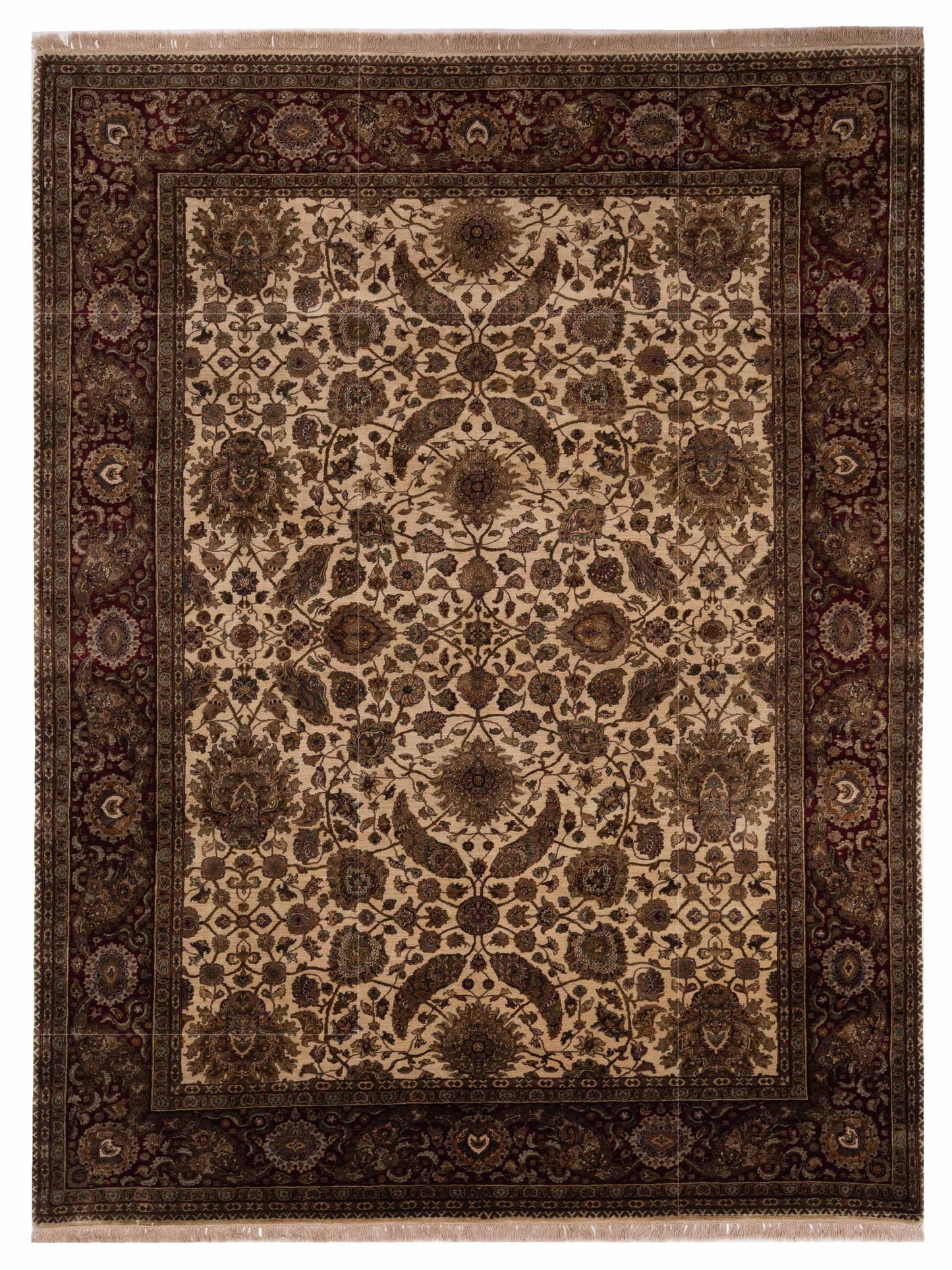 Crown 91551 Ivory Burgundy 9x12 Hand Knotted Rug